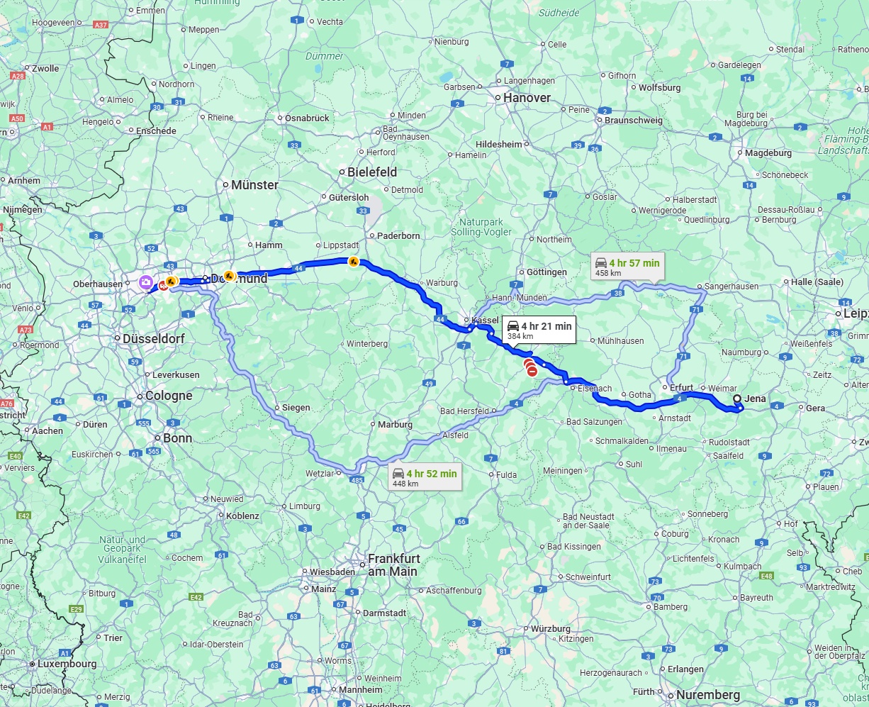 Anreise von Jena Zu Essen Über via A4 and A44