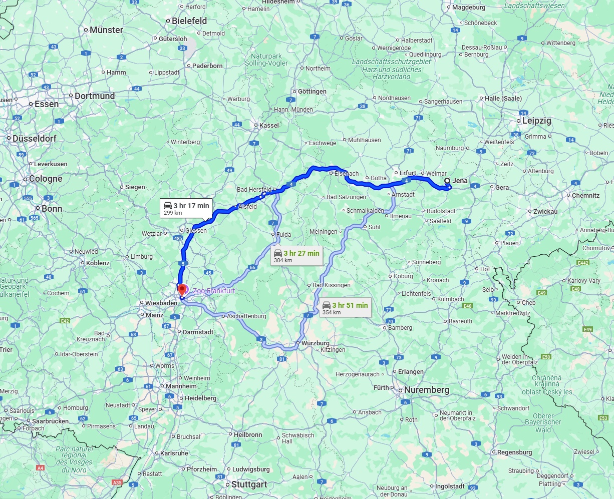 Anreise von Jena Zu Frankfurt am Main Über via A4 and A5