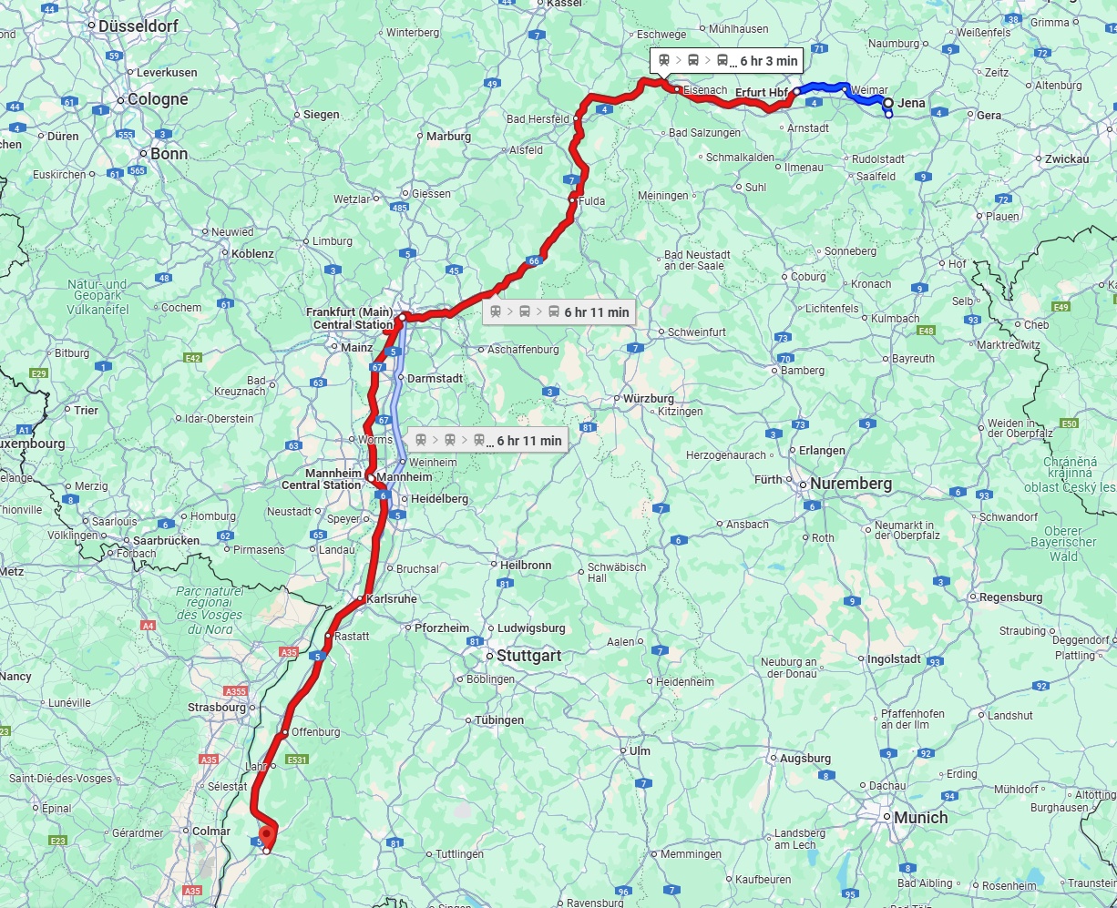 Anreise von Jena Zu Freiburg im Breisgau Über 