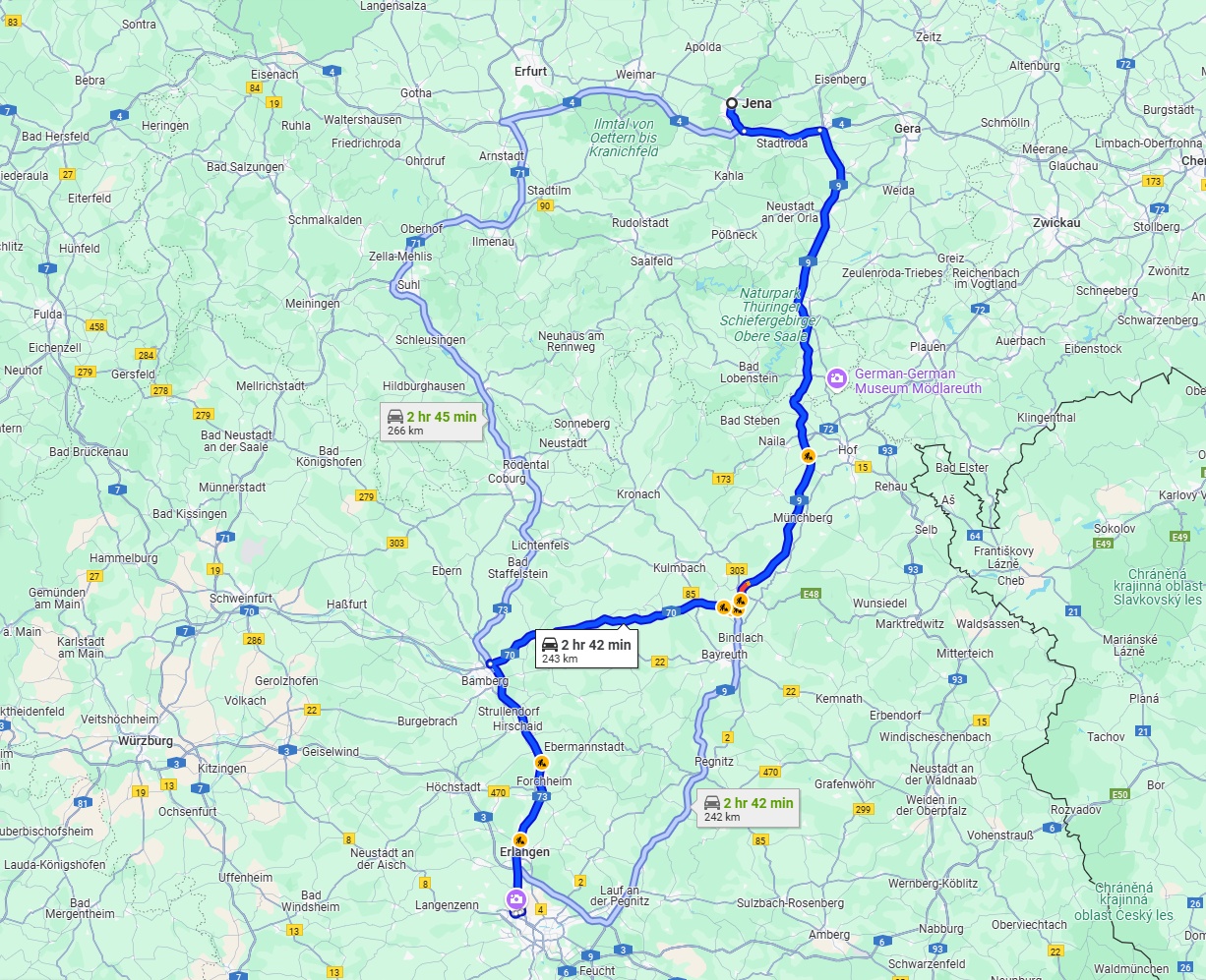 Anreise von Jena Zu Fürth Über via A9