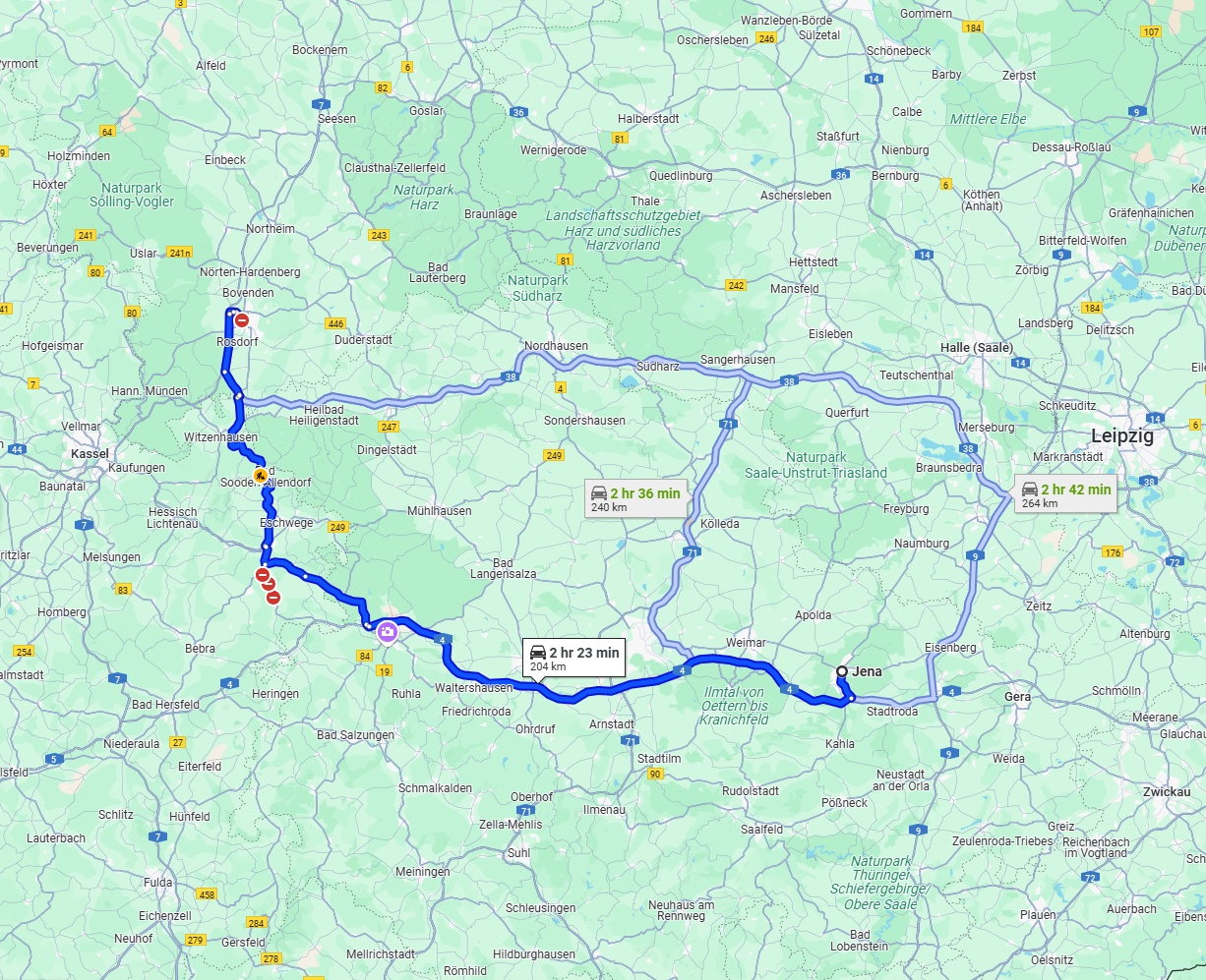 Anreise von Jena Zu Göttingen Über via A4