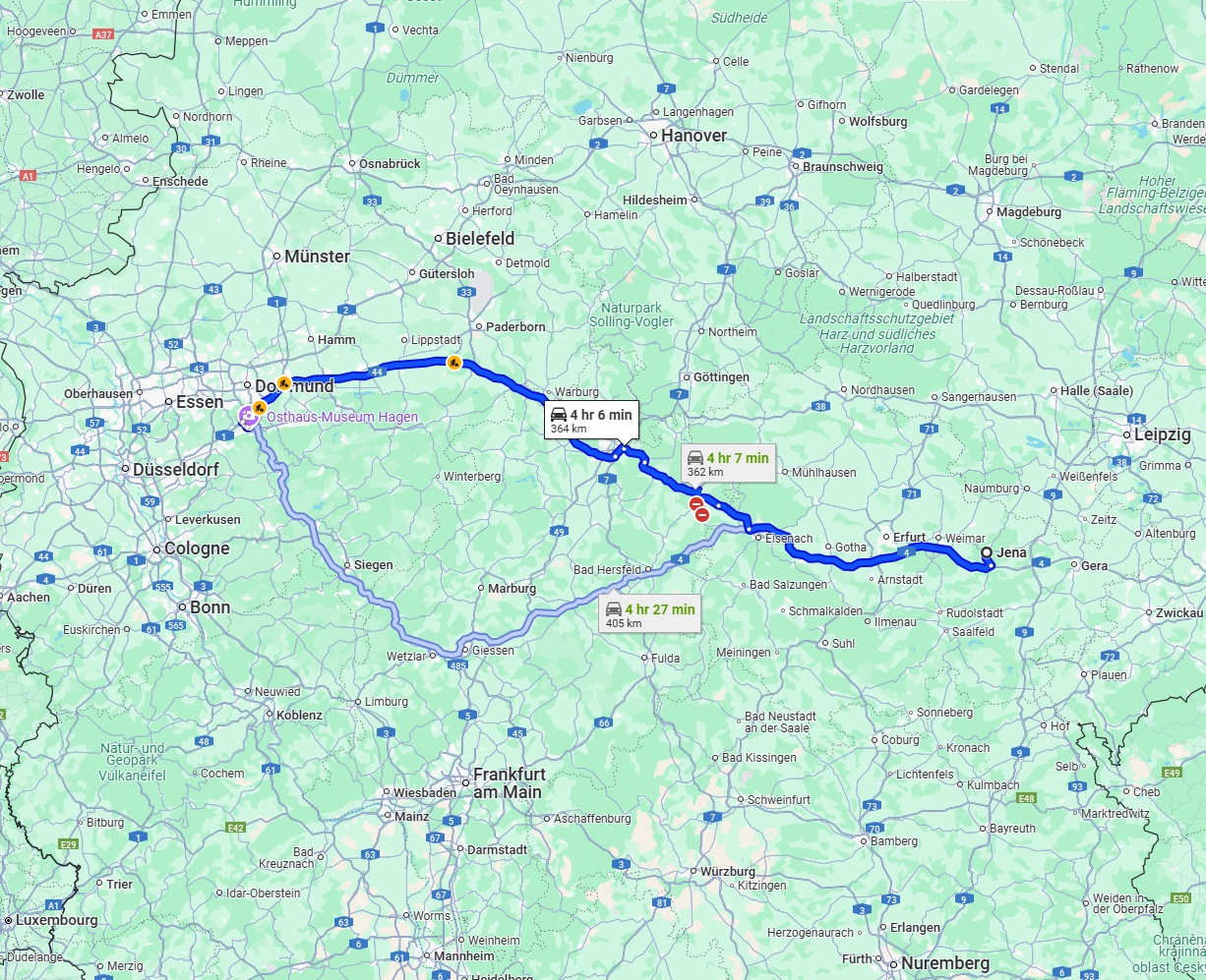 Anreise von Jena Zu Hagen Über via A4 and A44