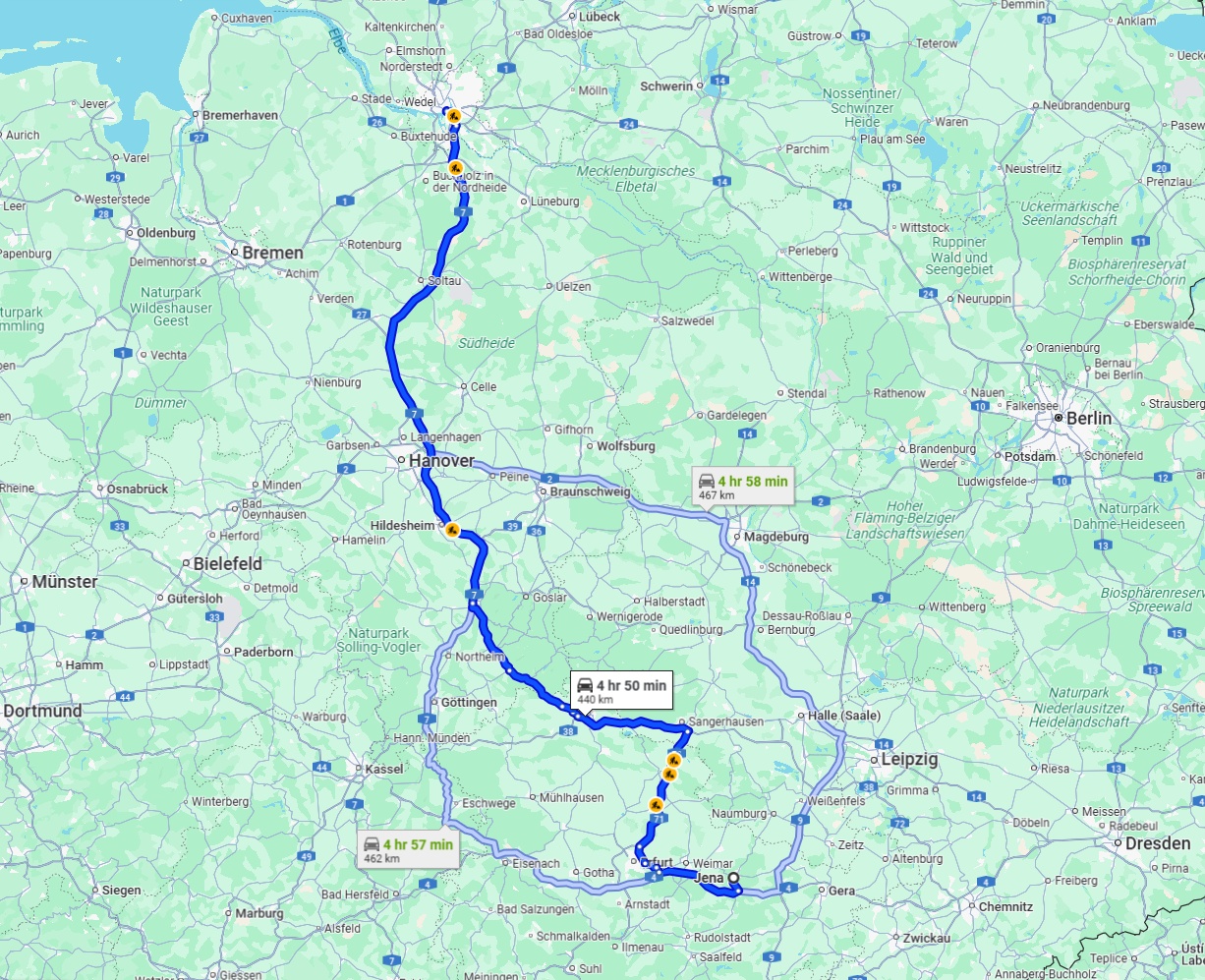 Anreise von Jena Zu Hamburg Über via A7