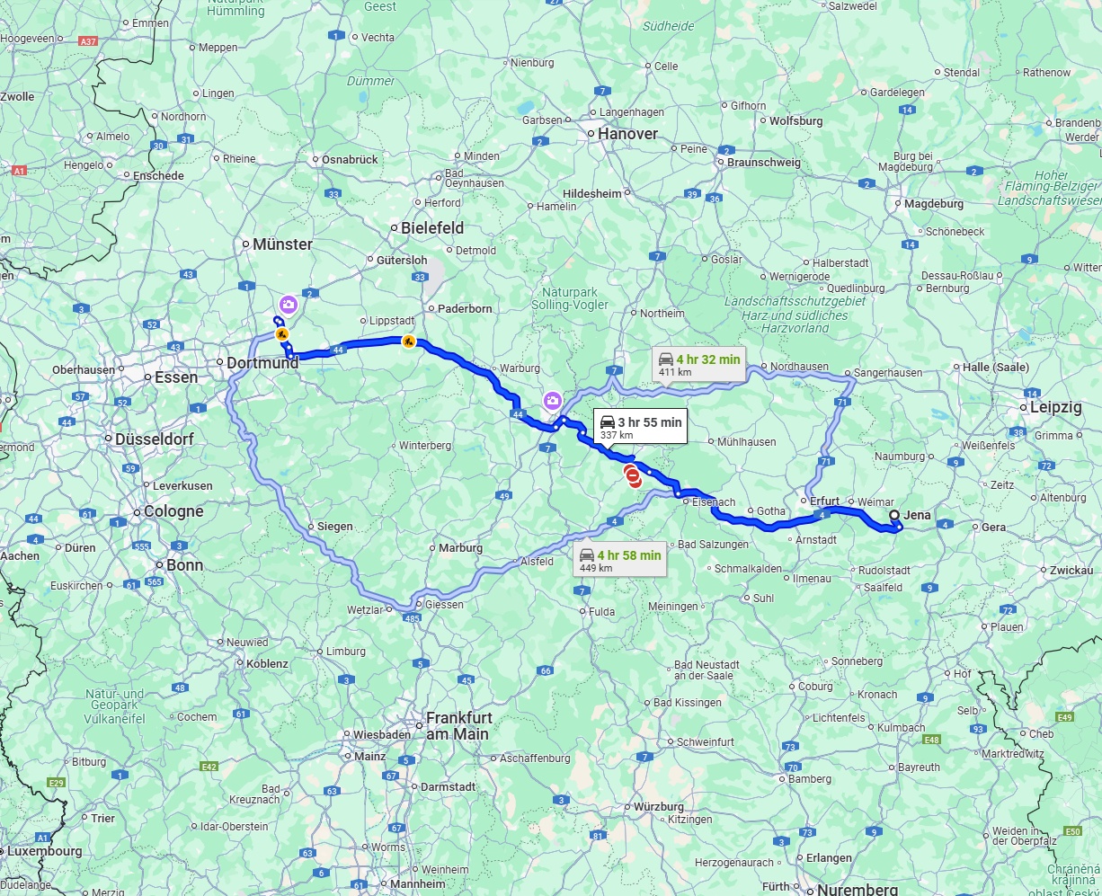 Anreise von Jena Zu Hamm Über via A4 and A44