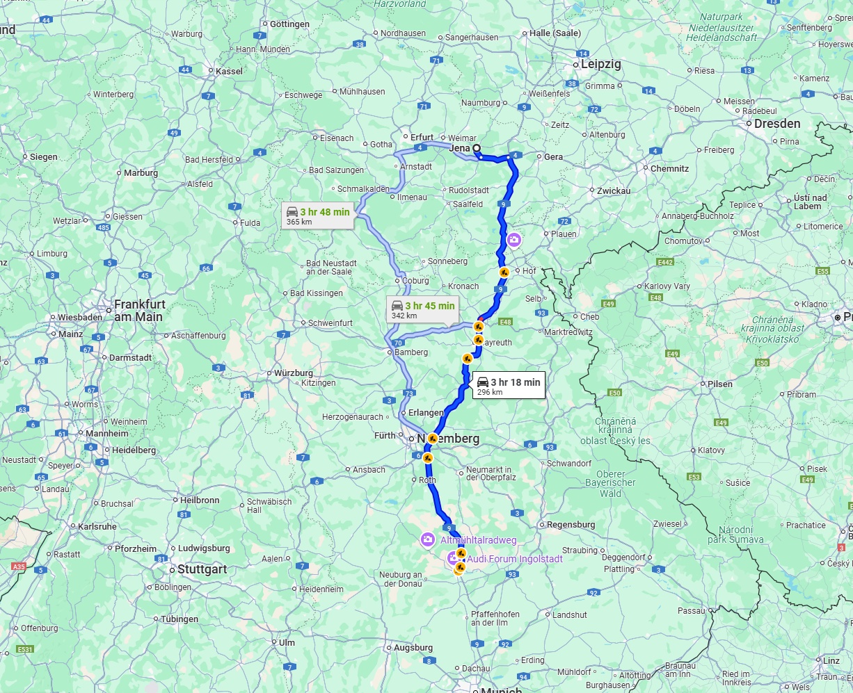 Anreise von Jena Zu Ingolstadt Über via A9