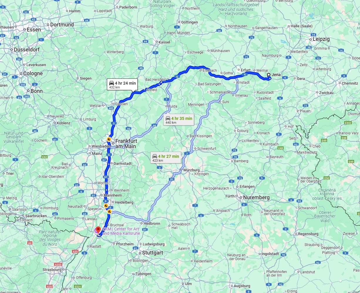 Anreise von Jena Zu Karlsruhe Über via A4 and A5