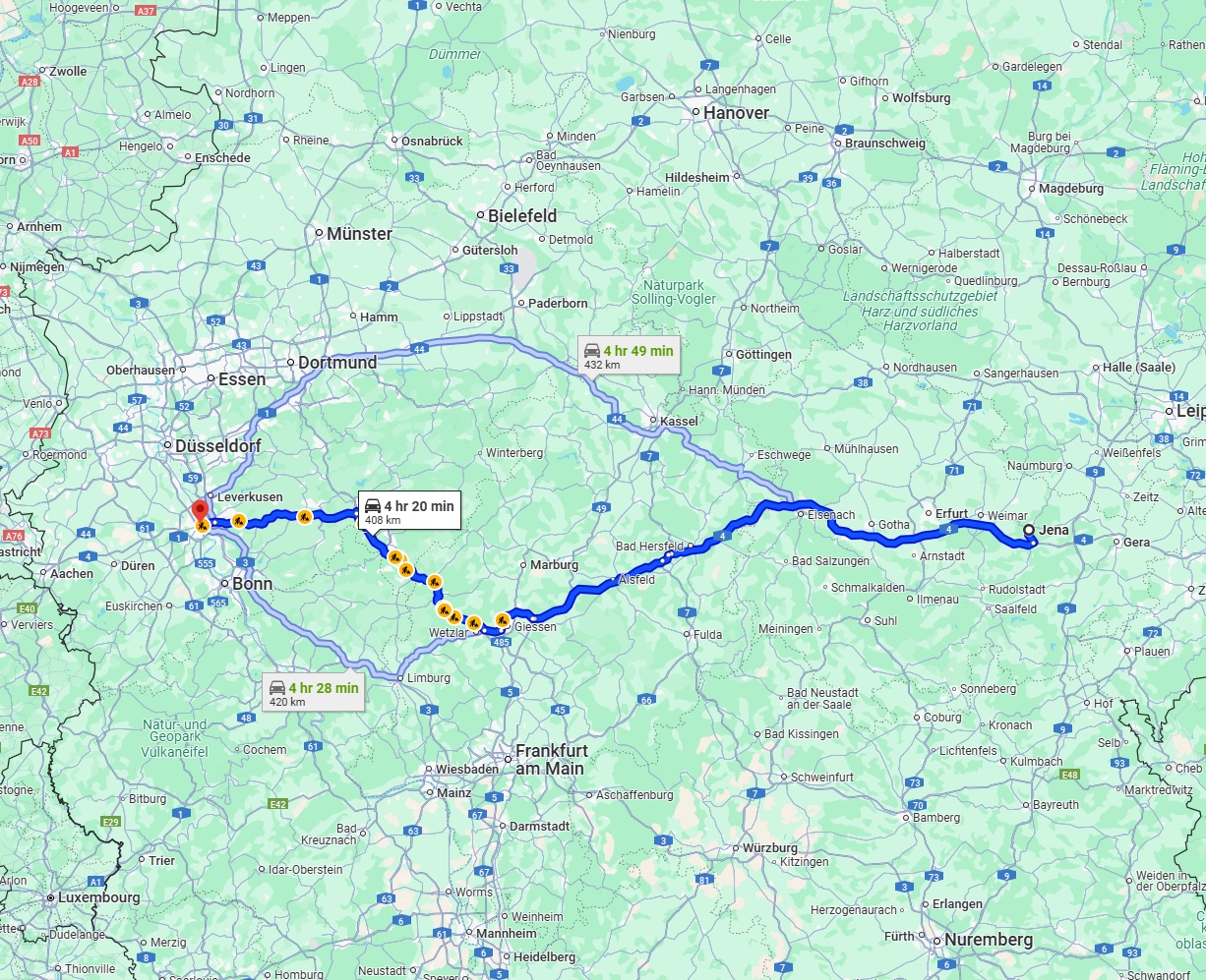 Anreise von Jena Zu Köln Über via A4