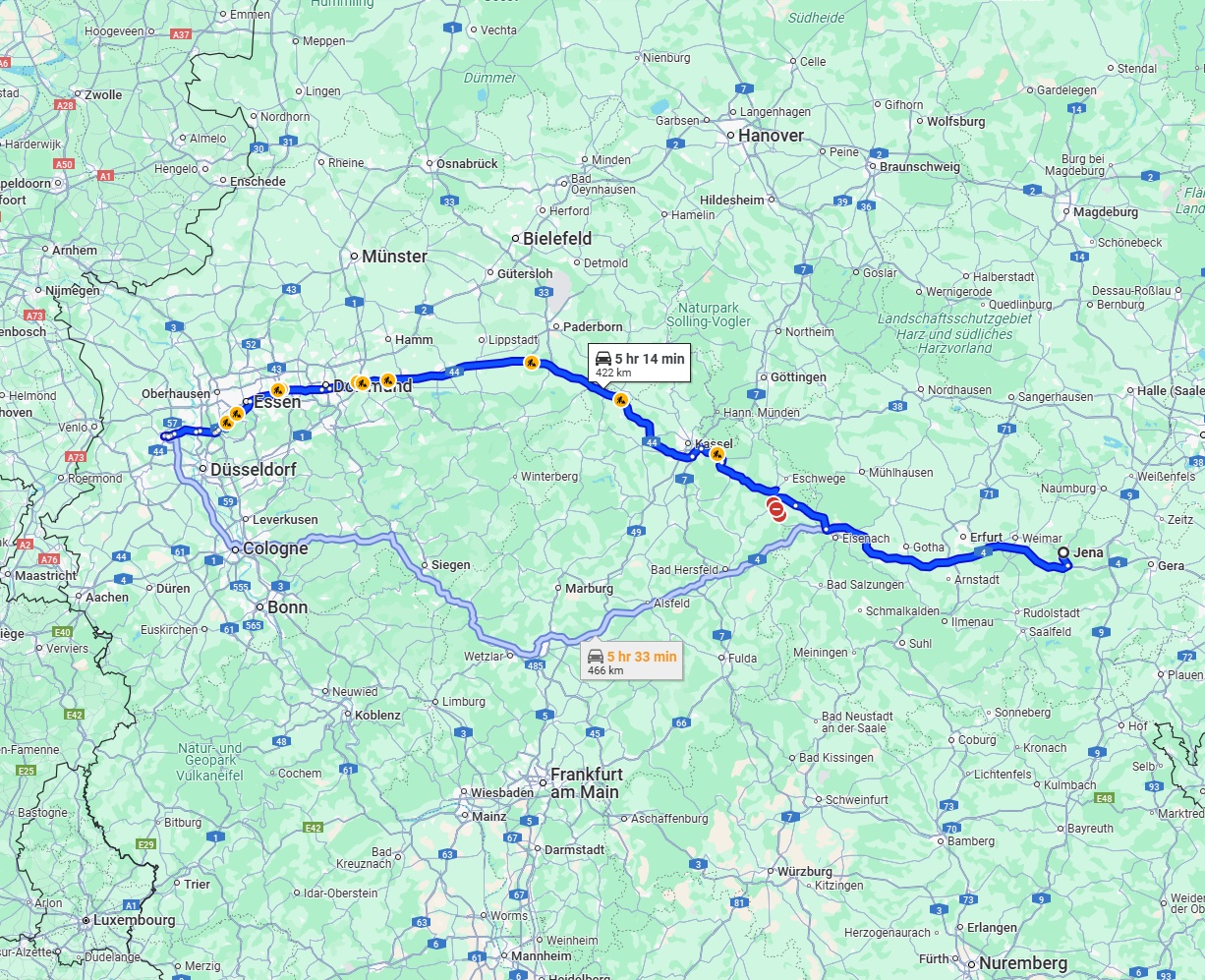 Anreise von Jena Zu Krefeld Über via A4 and A44