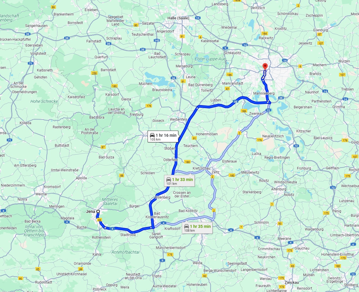 Anreise von Jena Zu Leipzig Über via A9