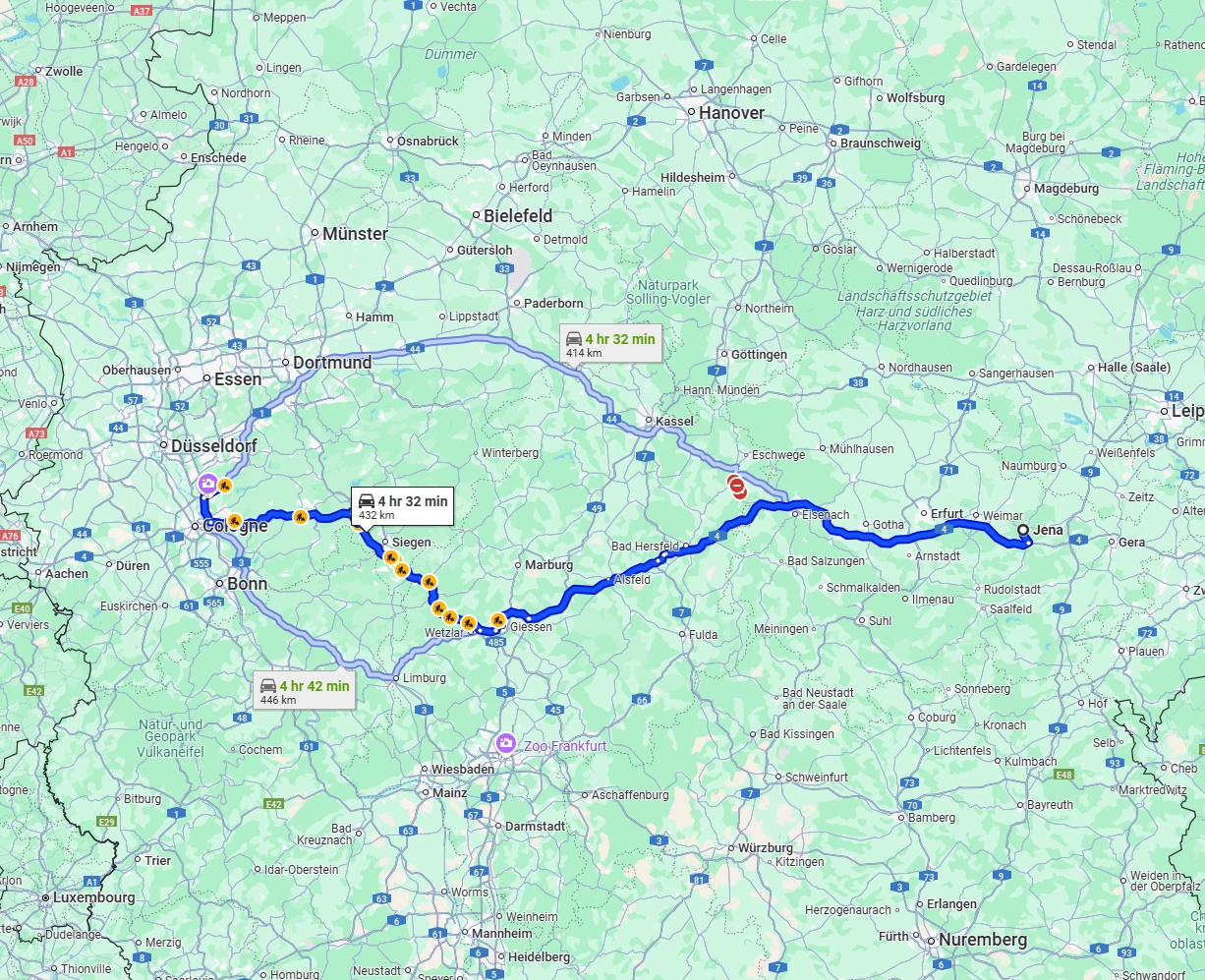 Anreise von Jena Zu Leverkusen Über via A4