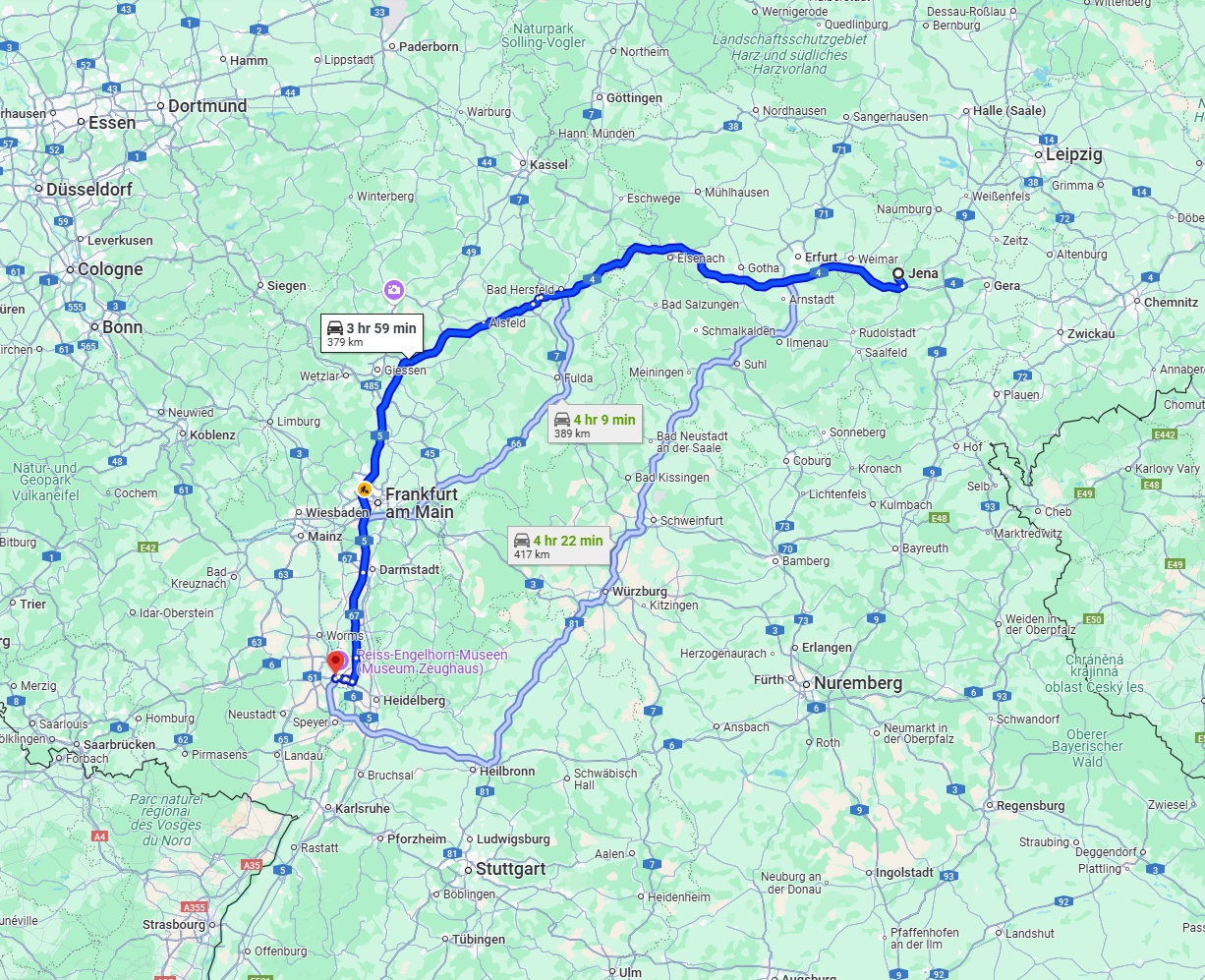 Anreise von Jena Zu Ludwigshafen am Rhein Über via A4 and A5