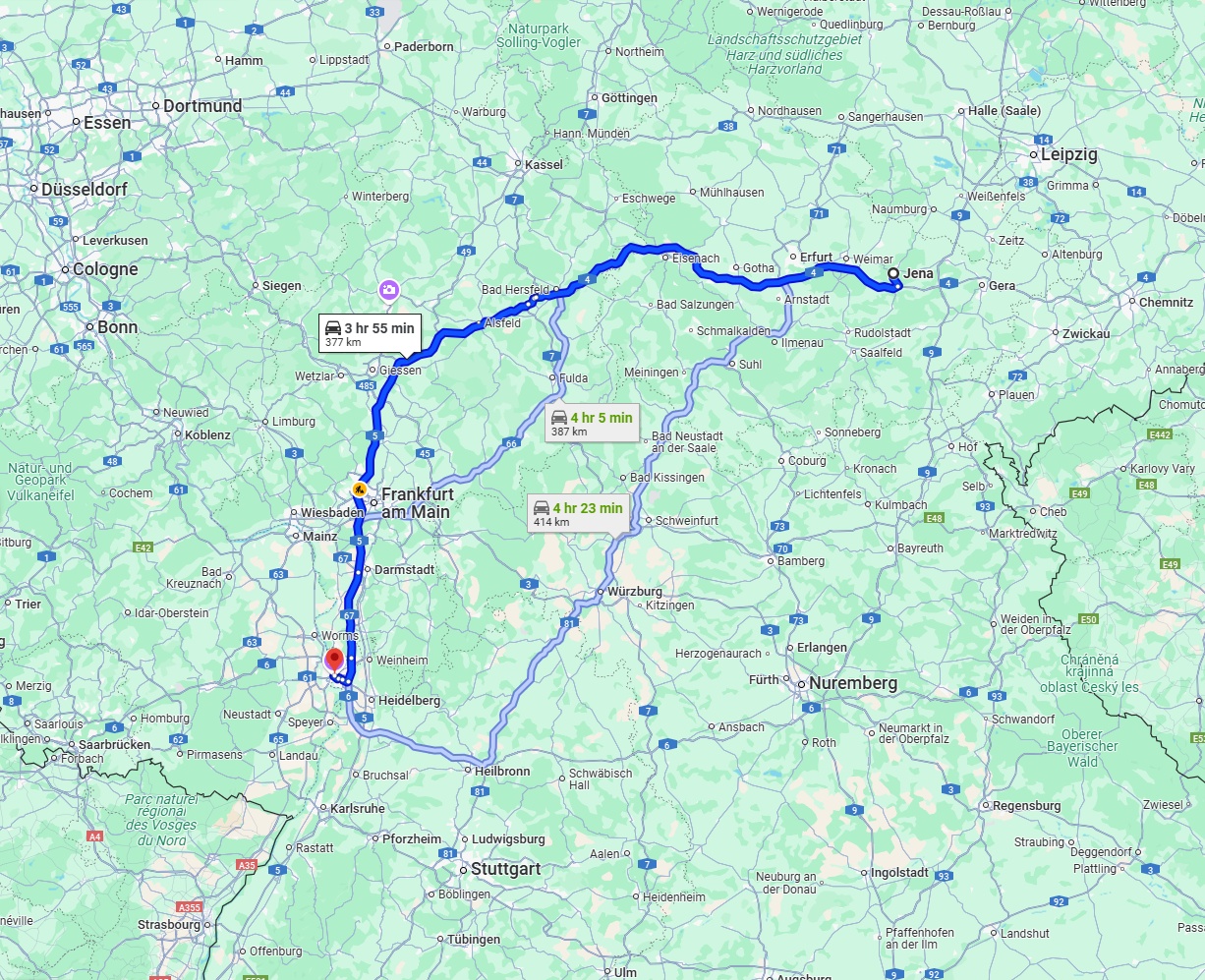 Anreise von Jena Zu Mannheim Über via A4 and A5