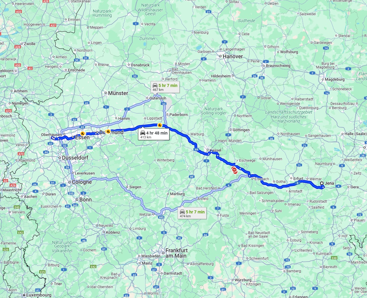 Anreise von Jena Zu Moers Über via A4 and A44