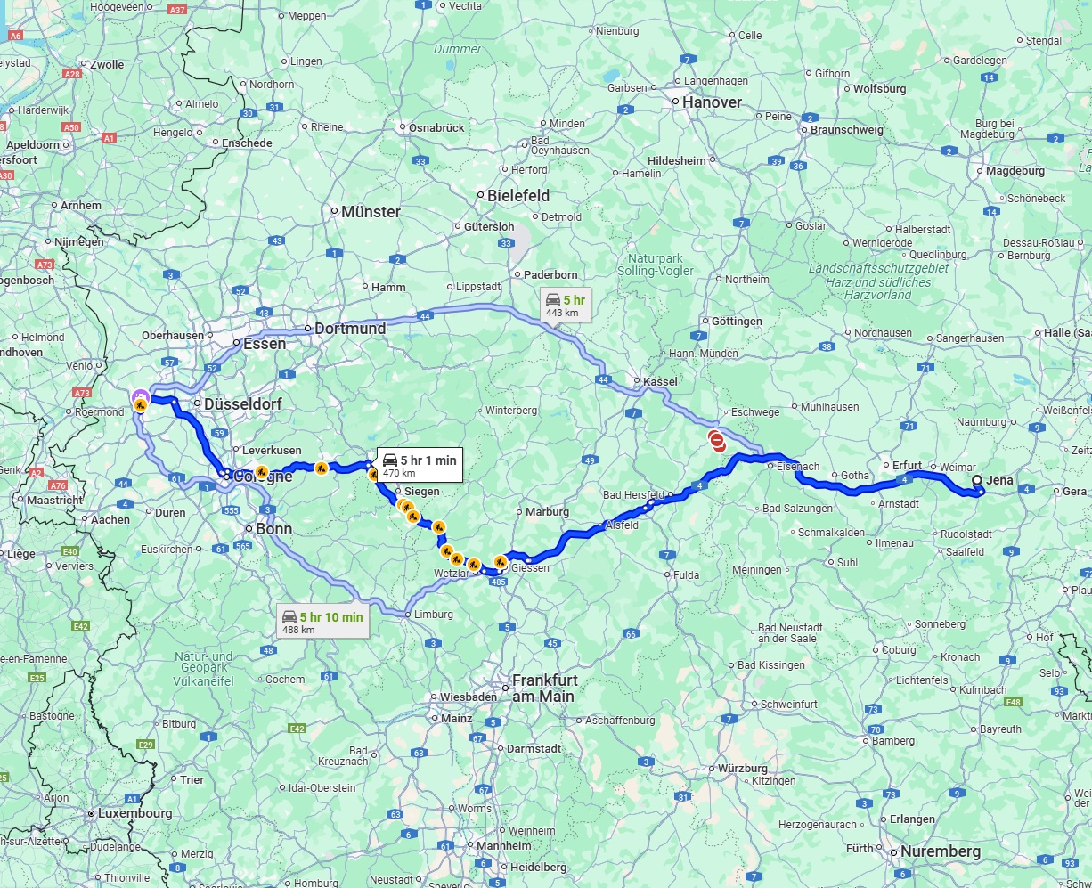 Anreise von Jena Zu Mönchengladbach Über via A4