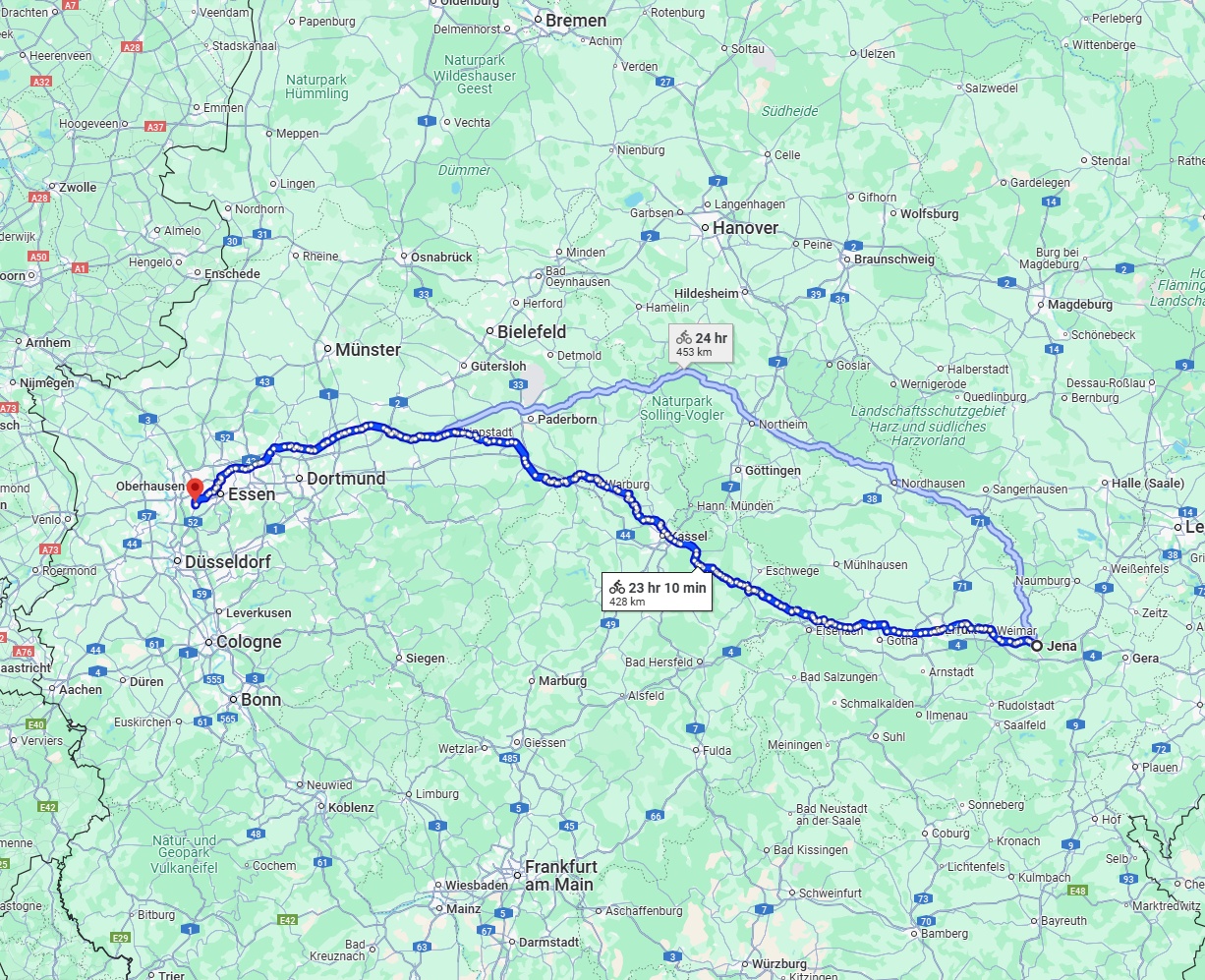 Anreise von Jena Zu Mülheim an der Ruhr Über 