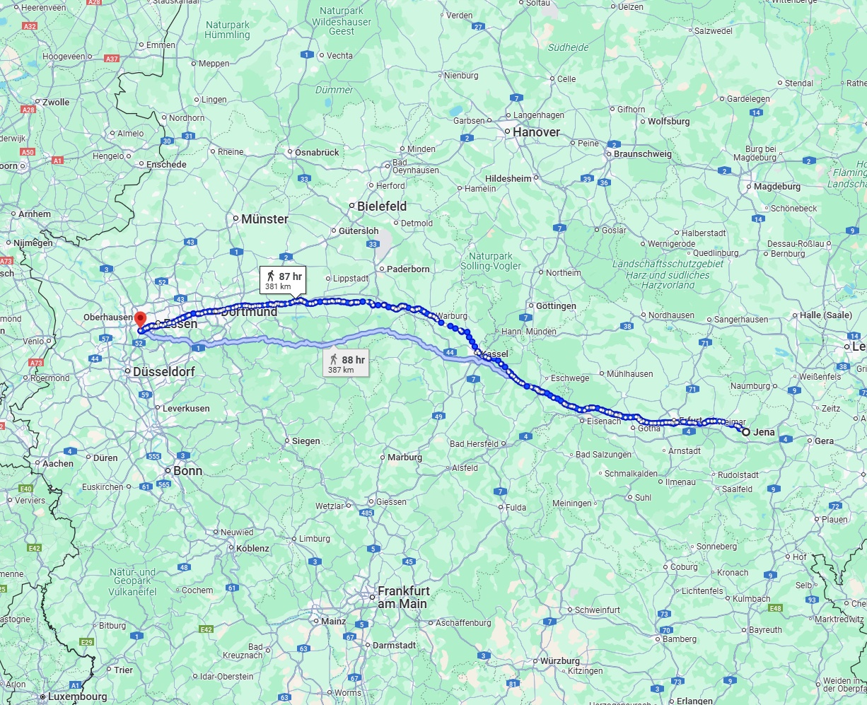Anreise von Jena Zu Mülheim an der Ruhr Über 