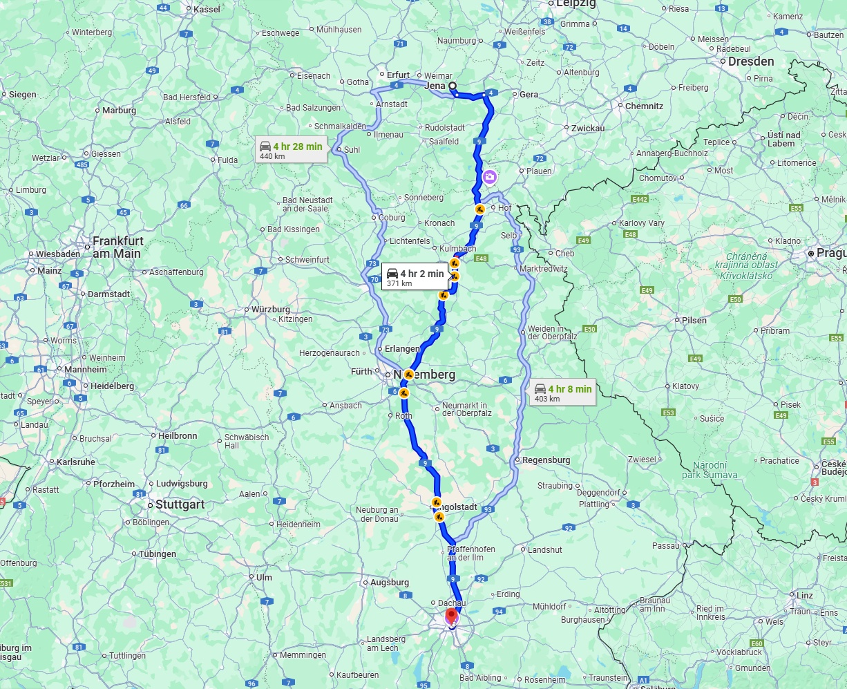Anreise von Jena Zu München Über via A9