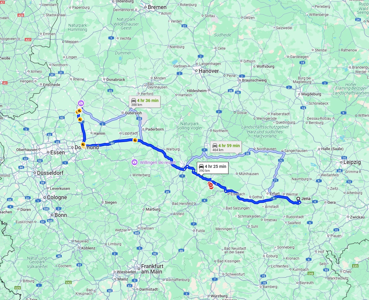 Anreise von Jena Zu Münster Über via A4 and A44