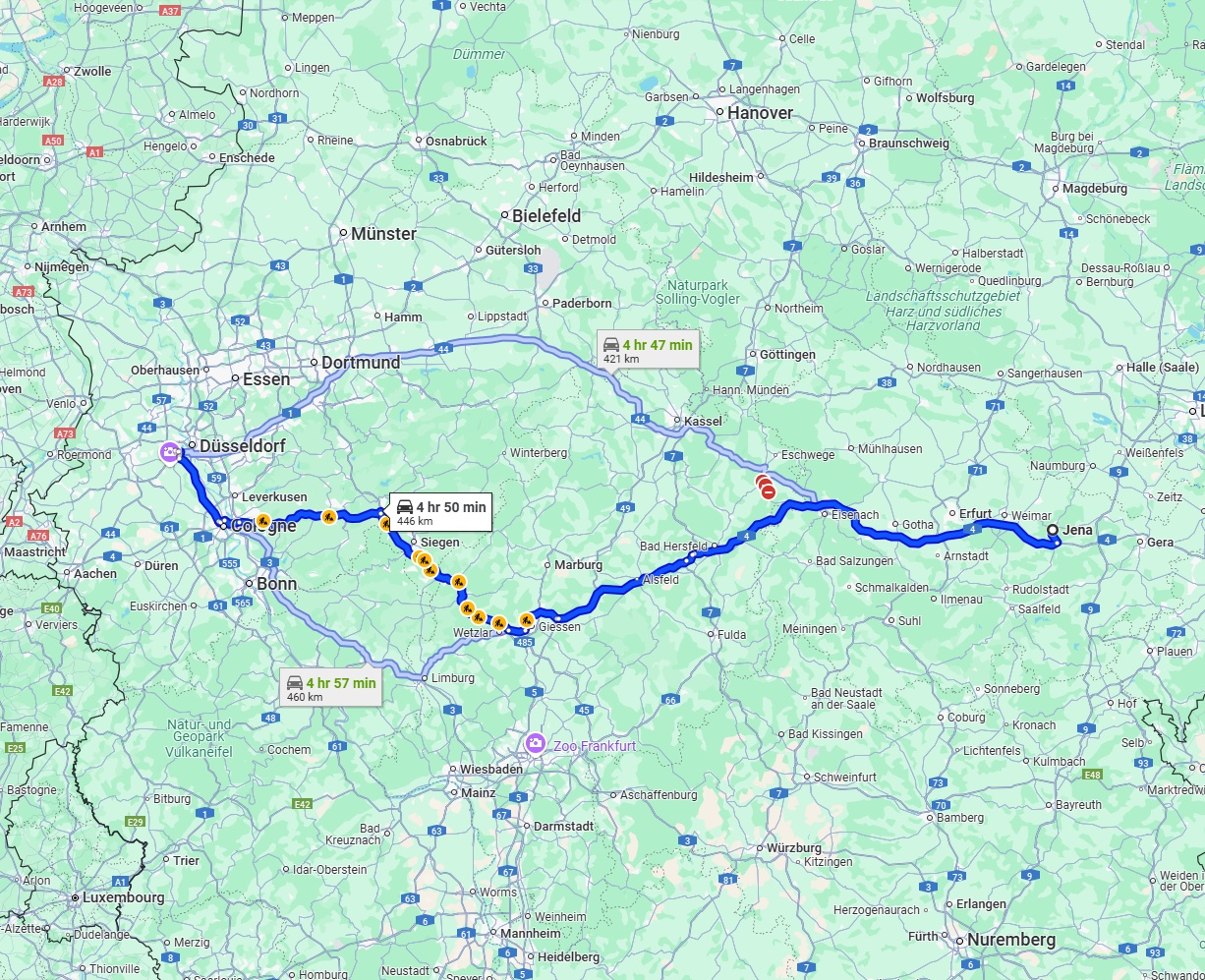 Anreise von Jena Zu Neuss Über via A4