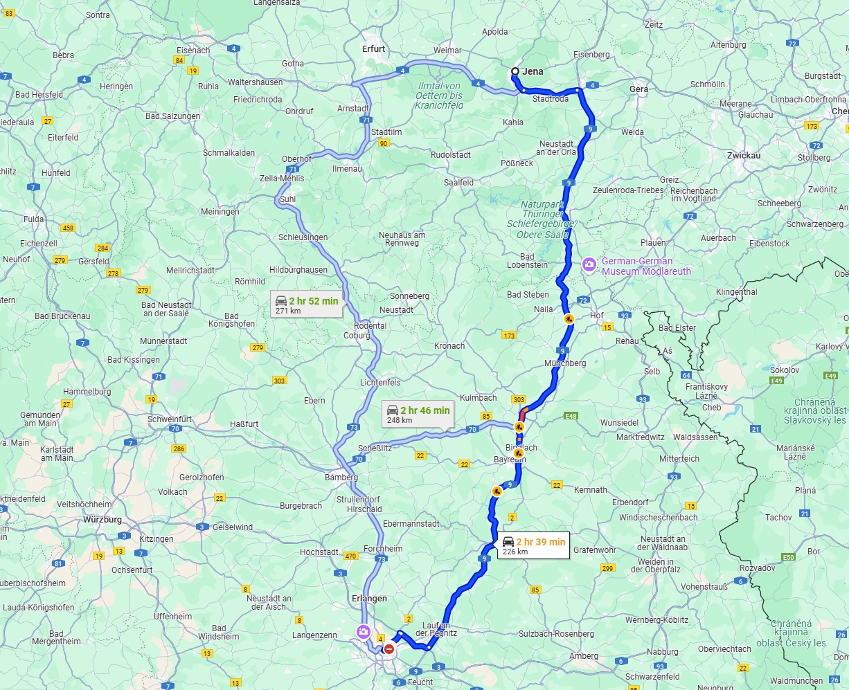 Anreise von Jena Zu Nürnberg Über via A9