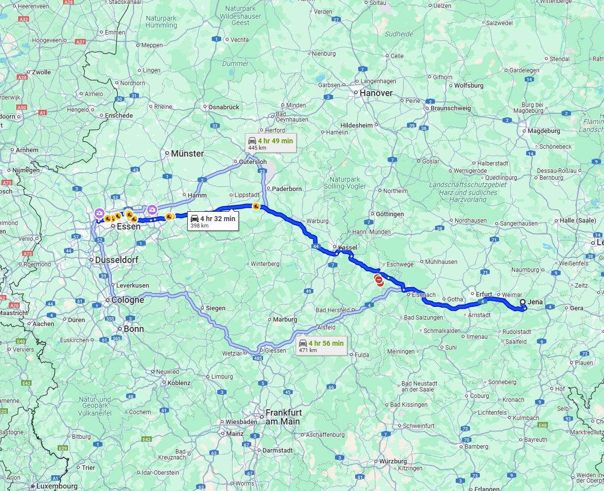 Anreise von Jena Zu Oberhausen Über via A4 and A44