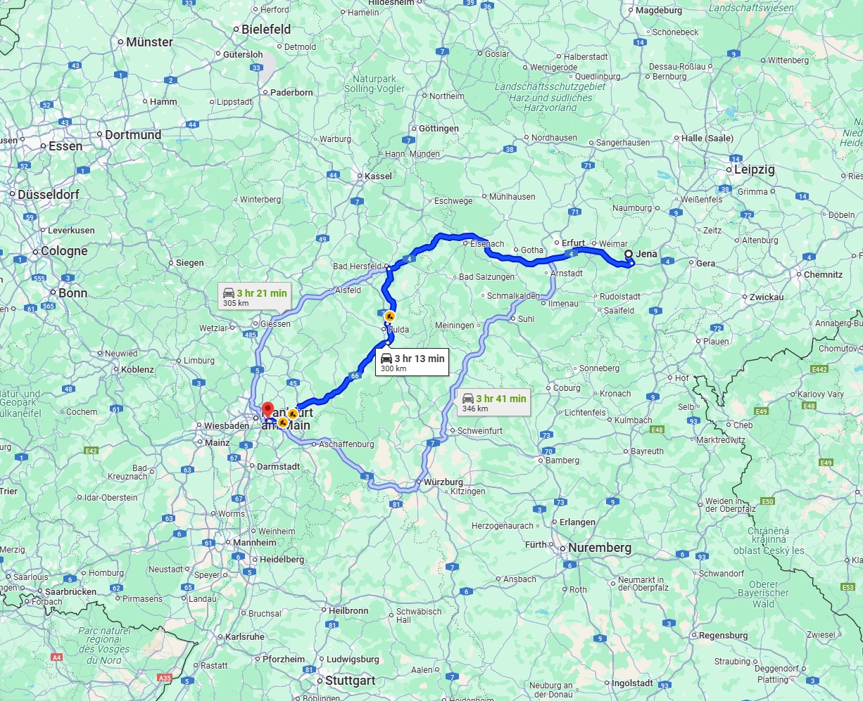 Anreise von Jena Zu Offenbach am Main Über via A4