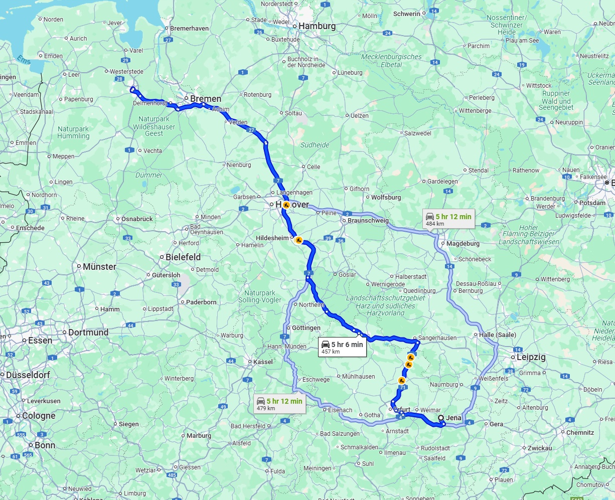 Anreise von Jena Zu Oldenburg Über via A7