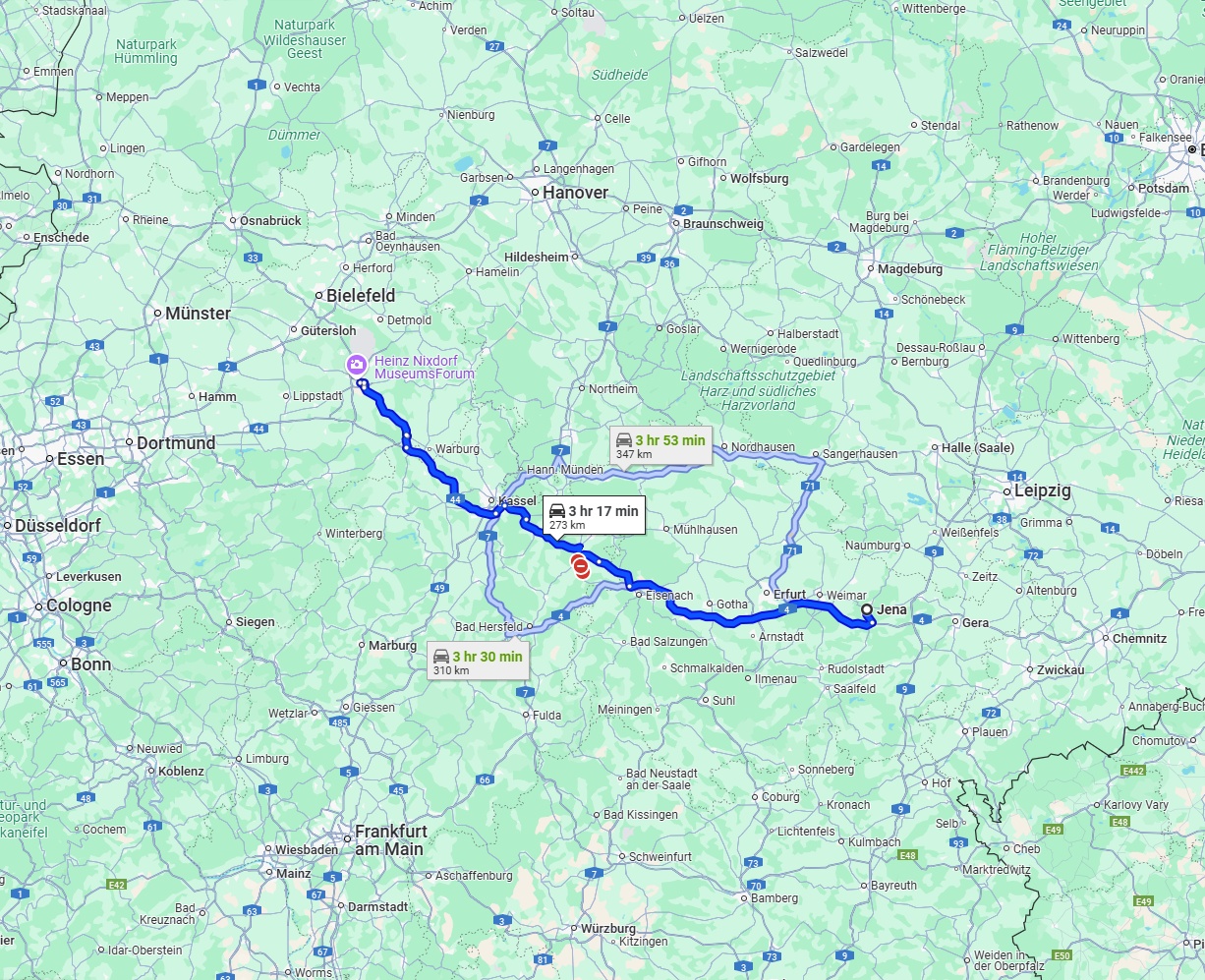 Anreise von Jena Zu Paderborn Über via A4 and A44