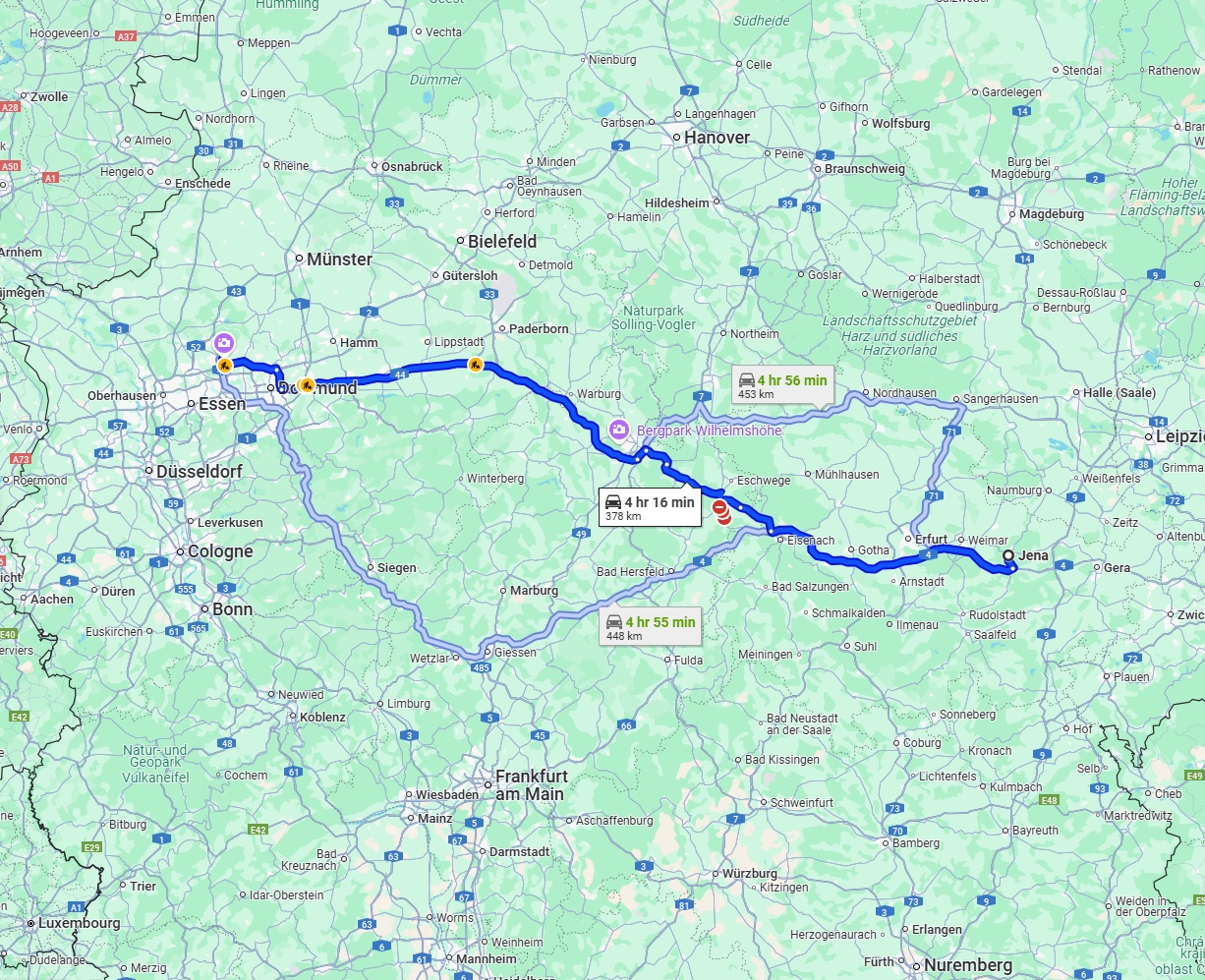 Anreise von Jena Zu Recklinghausen Über via A4 and A44
