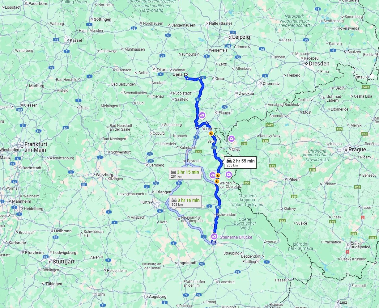 Anreise von Jena Zu Regensburg Über via A93