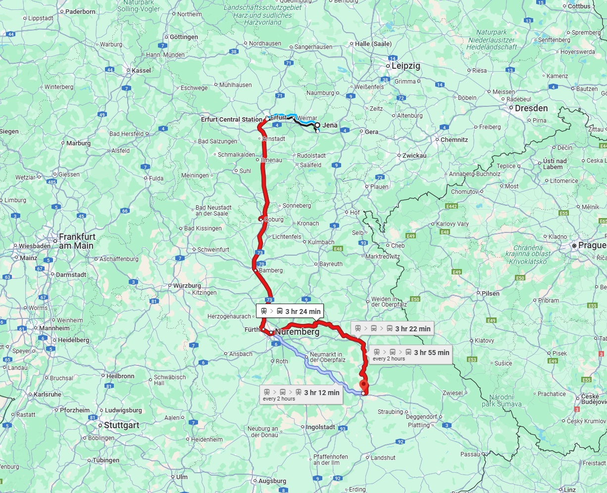 Anreise von Jena Zu Regensburg Über 