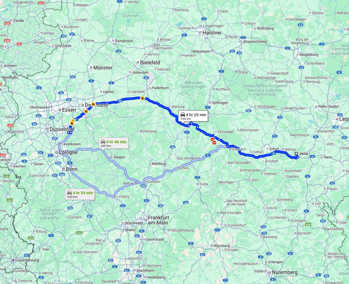 Anreise von Jena Zu Remscheid Über via A4 and A44