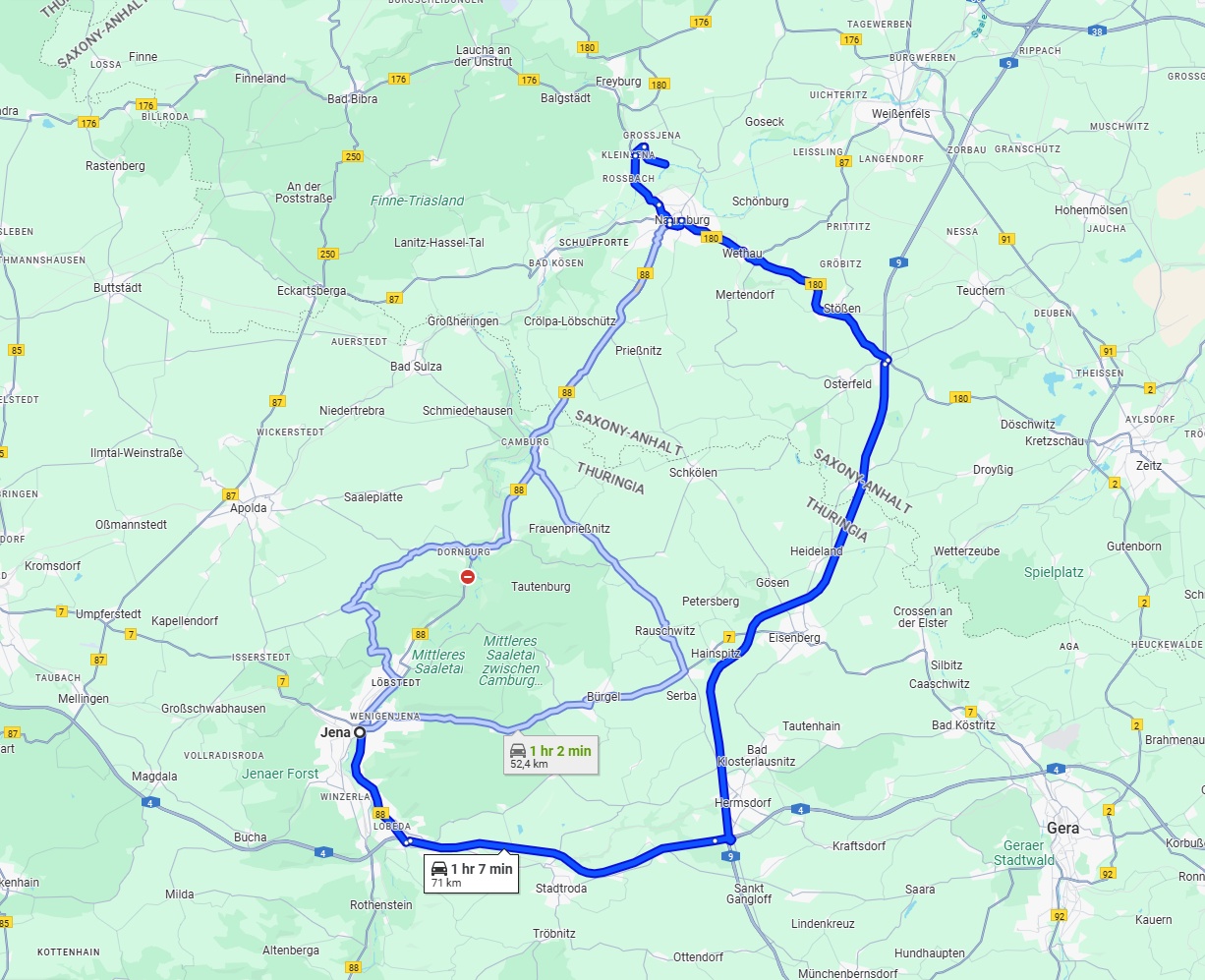 Anreise von Jena Zu Saale Über via A9 and B180