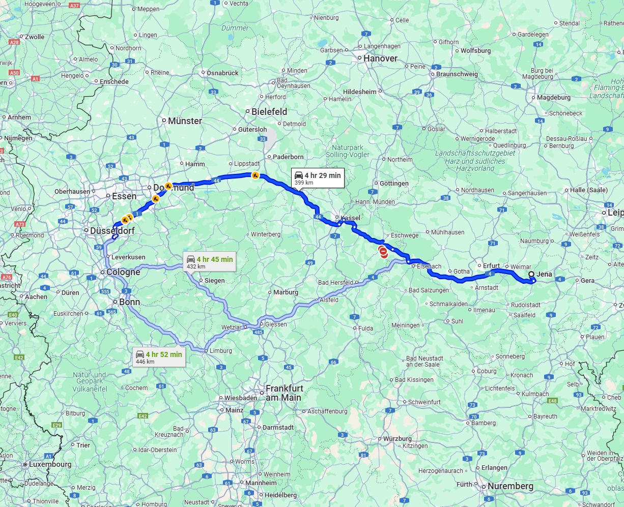 Anreise von Jena Zu Solingen Über via A4 and A44