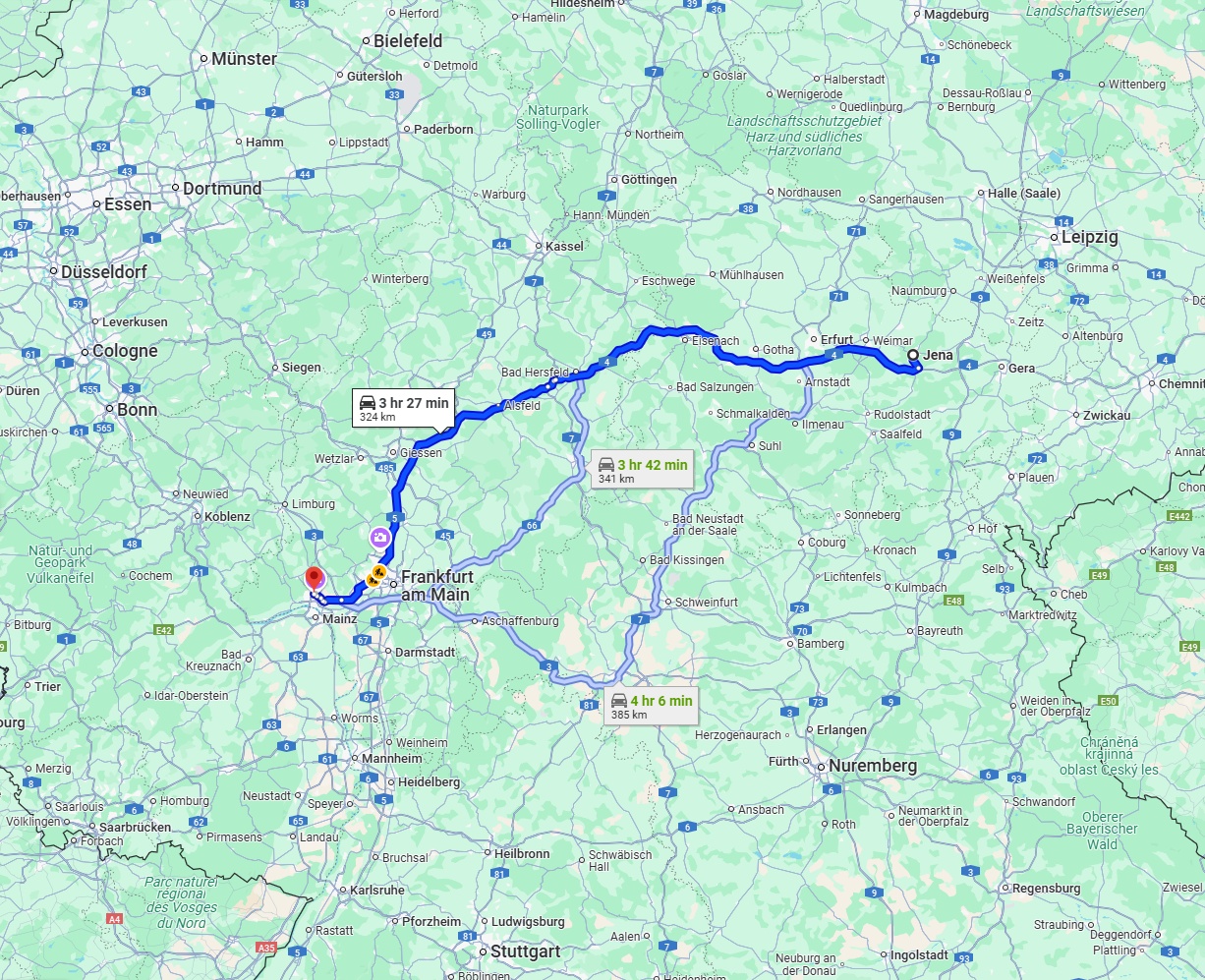 Anreise von Jena Zu Wiesbaden Über via A4 and A5