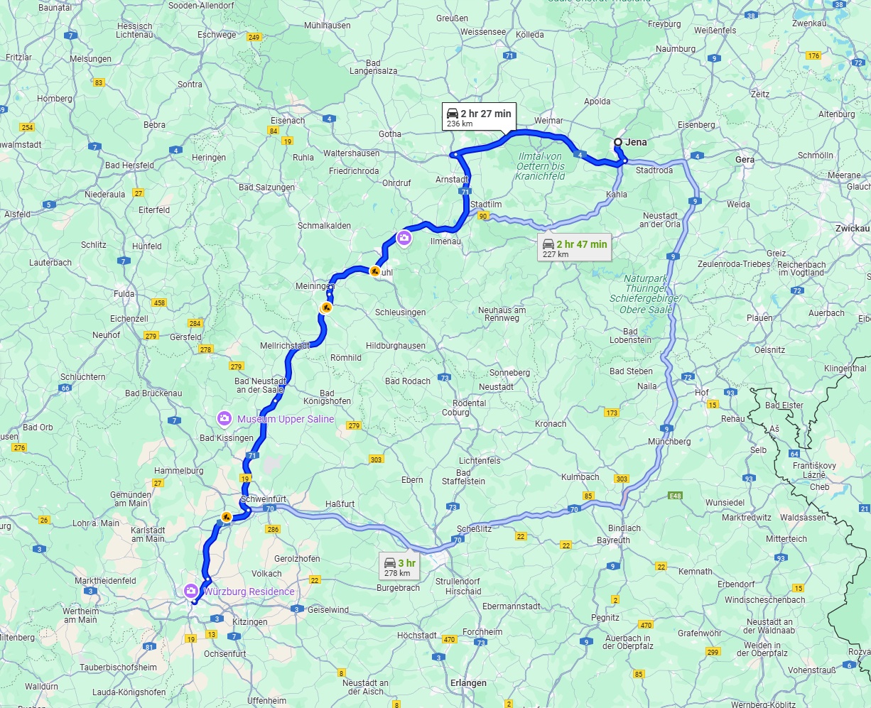 Anreise von Jena Zu Würzburg Über via A71