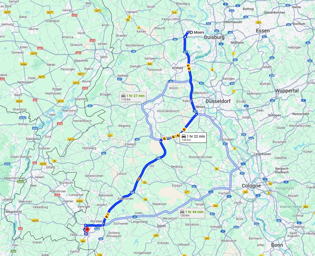 Anreise von Moers Zu Aachen Über via A57 and A44