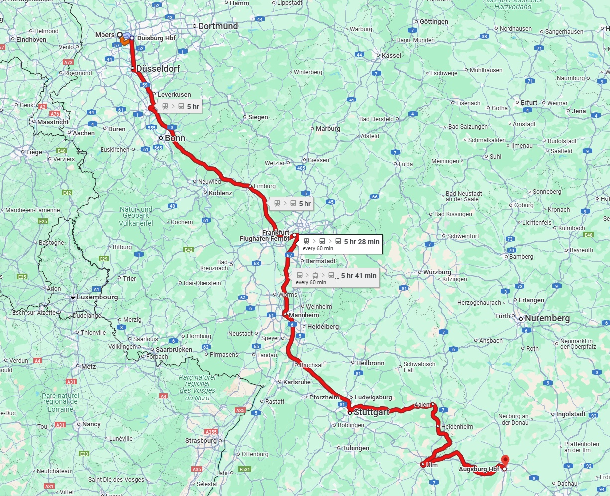 Anreise von Moers Zu Augsburg Über 