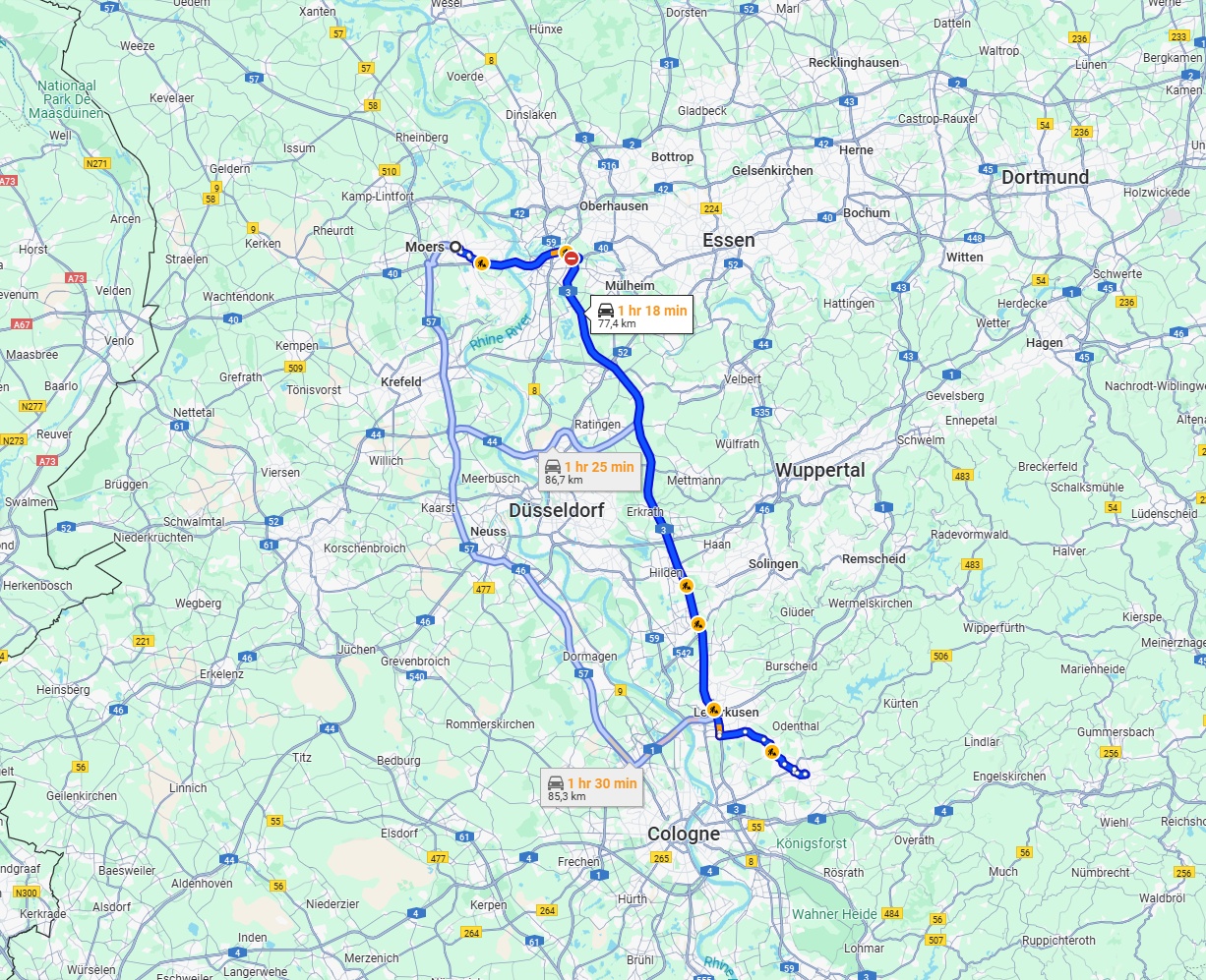 Anreise von Moers Zu Bergisch Gladbach Über via A3
