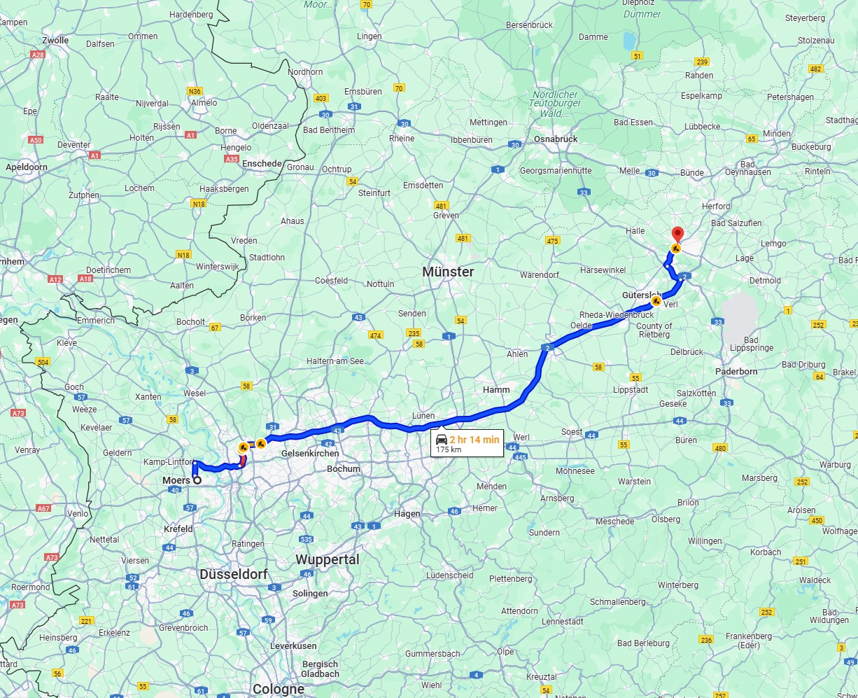 Anreise von Moers Zu Bielefeld Über via A2
