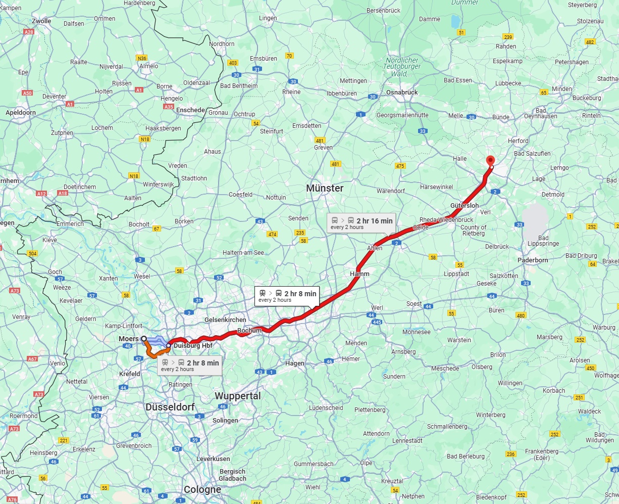 Anreise von Moers Zu Bielefeld Über 