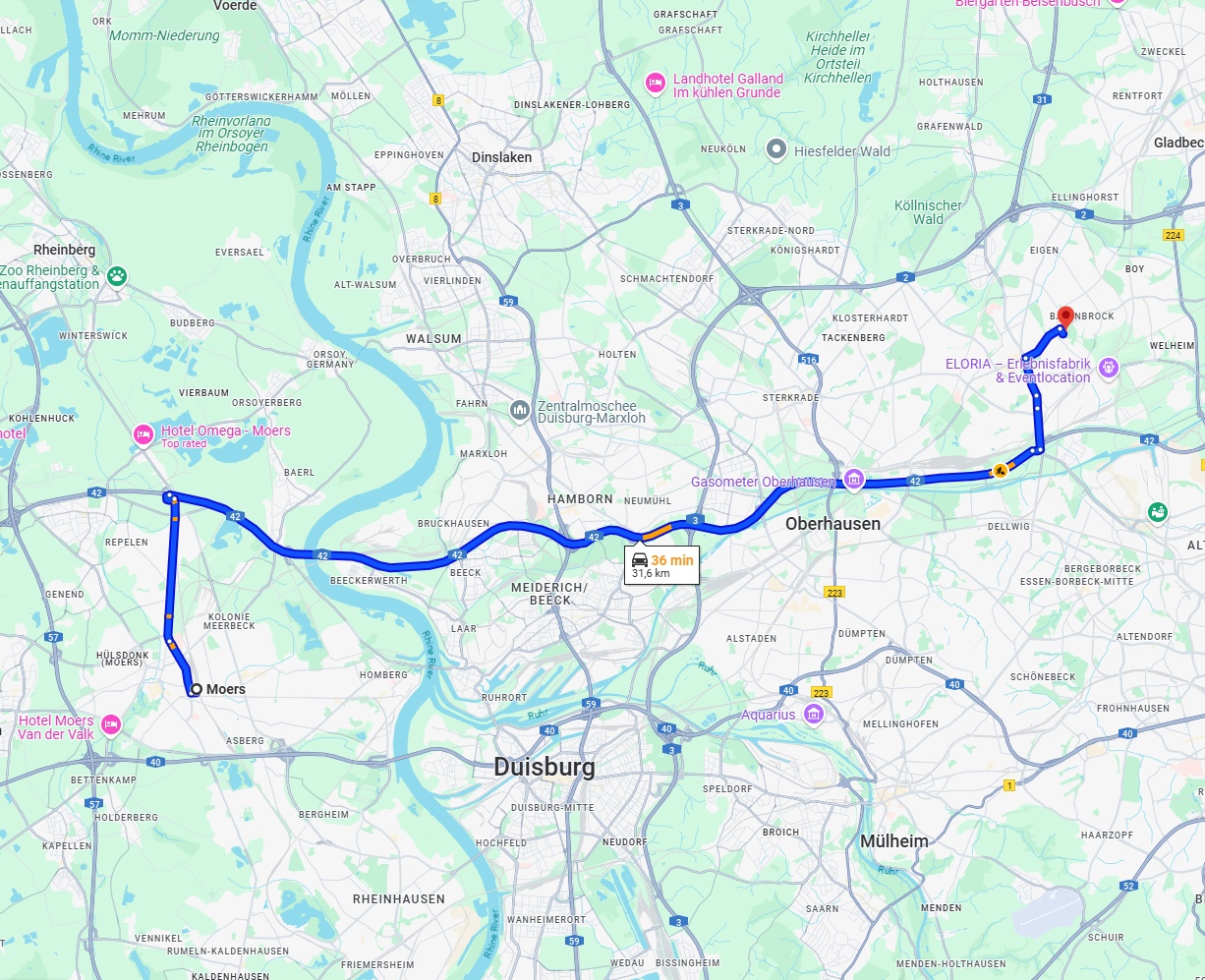 Anreise von Moers Zu Bottrop Über via A42