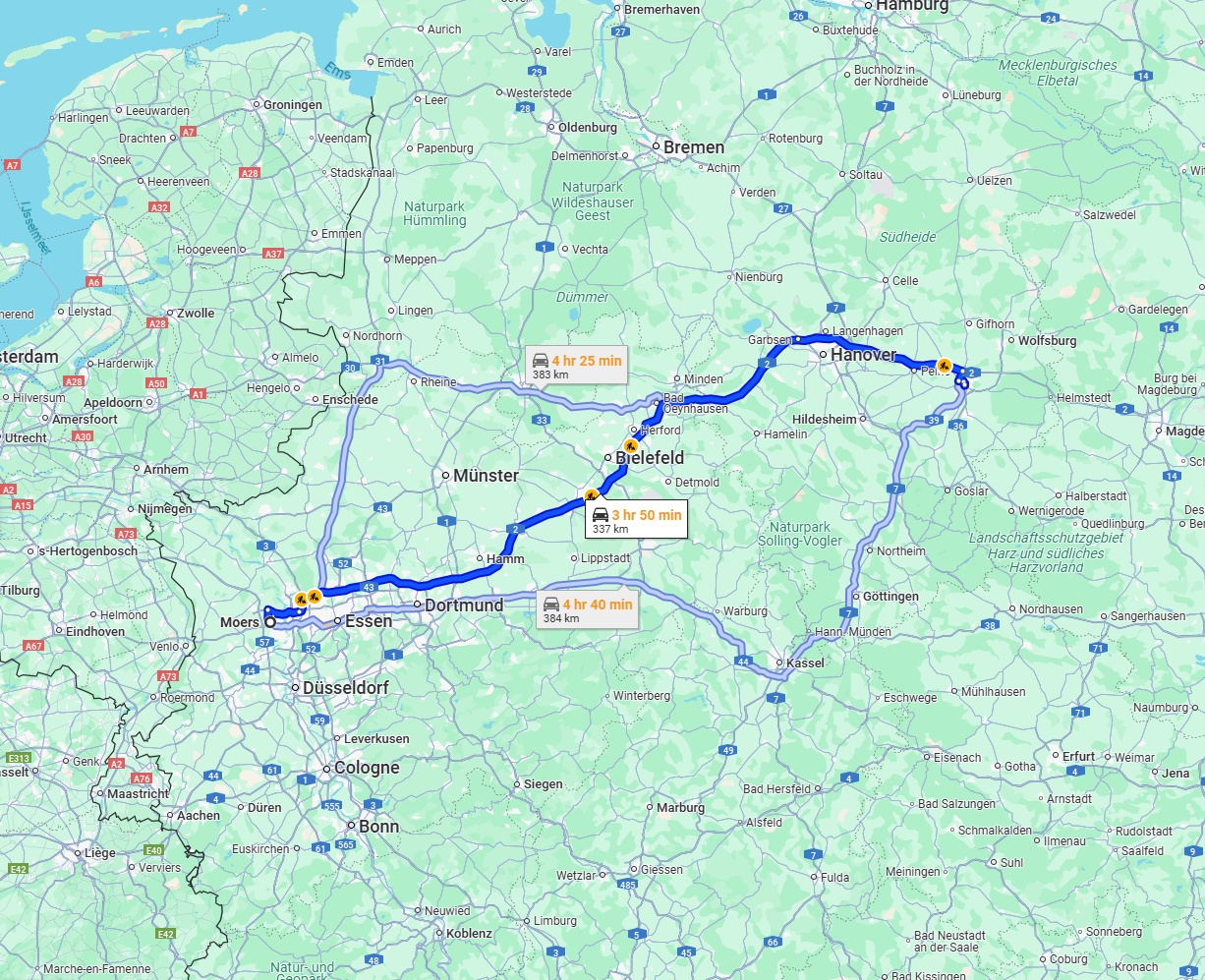 Anreise von Moers Zu Braunschweig Über via A2