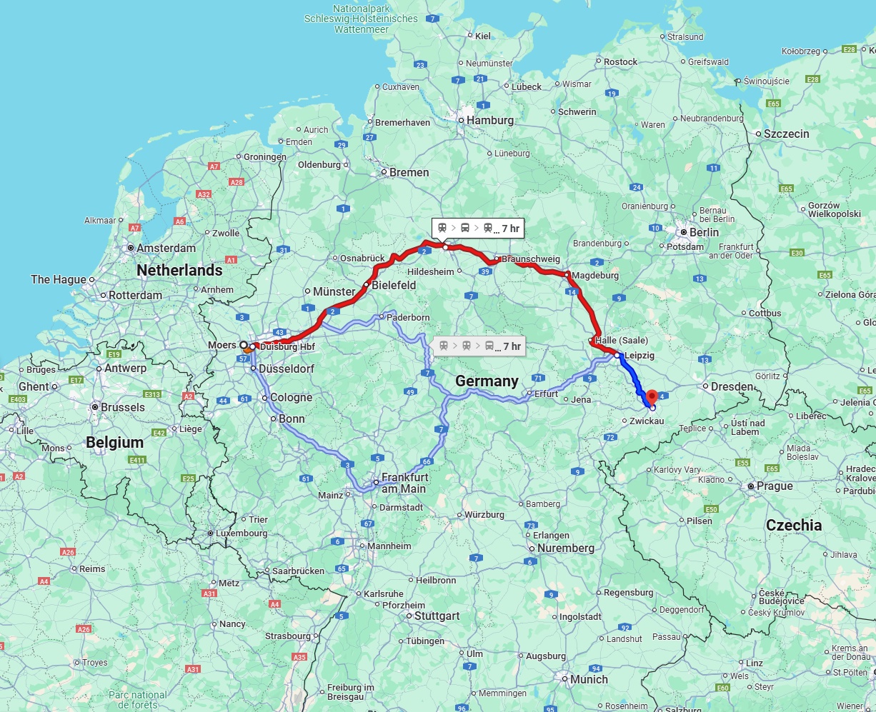 Anreise von Moers Zu Chemnitz Über 