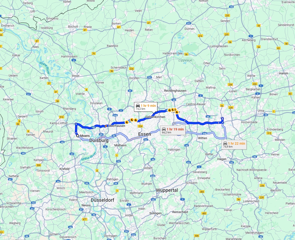 Anreise von Moers Zu Dortmund Über via A42