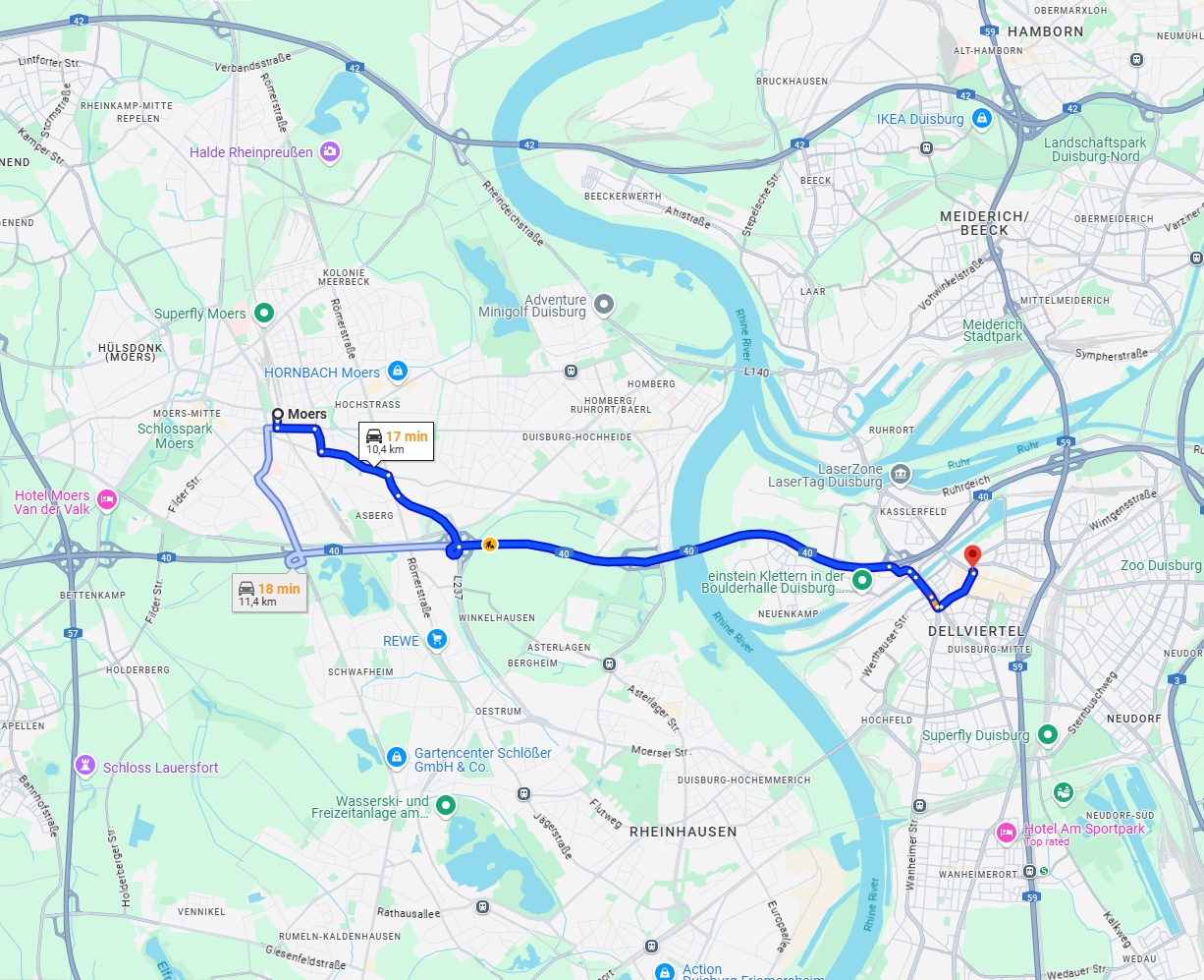 Anreise von Moers Zu Duisburg Über via A40