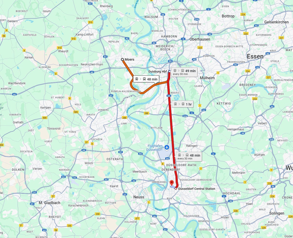 Anreise von Moers Zu Düsseldorf Über 