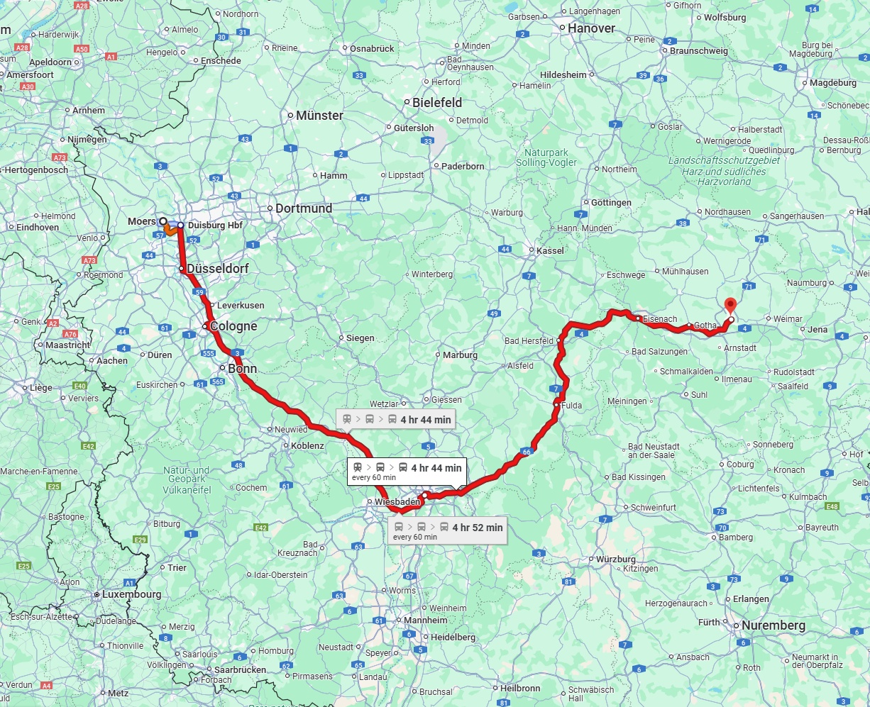 Anreise von Moers Zu Erfurt Über 