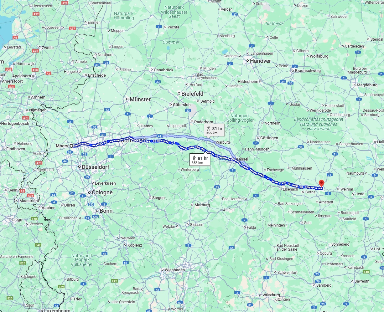 Anreise von Moers Zu Erfurt Über 