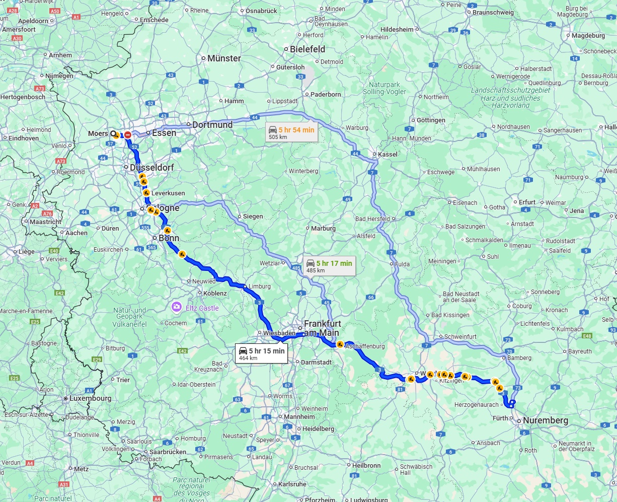 Anreise von Moers Zu Erlangen Über via A3